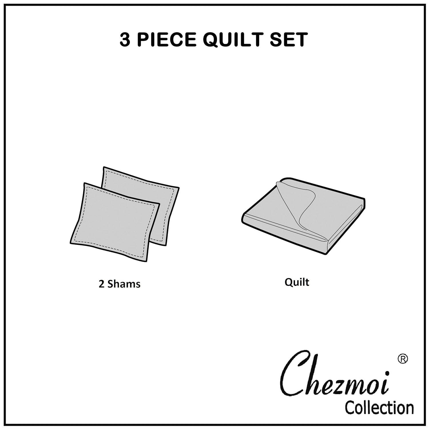 Chezmoi Collection Solid Color Embroidery Stitching Cotton Quilt Sets Cotton Quilt Set