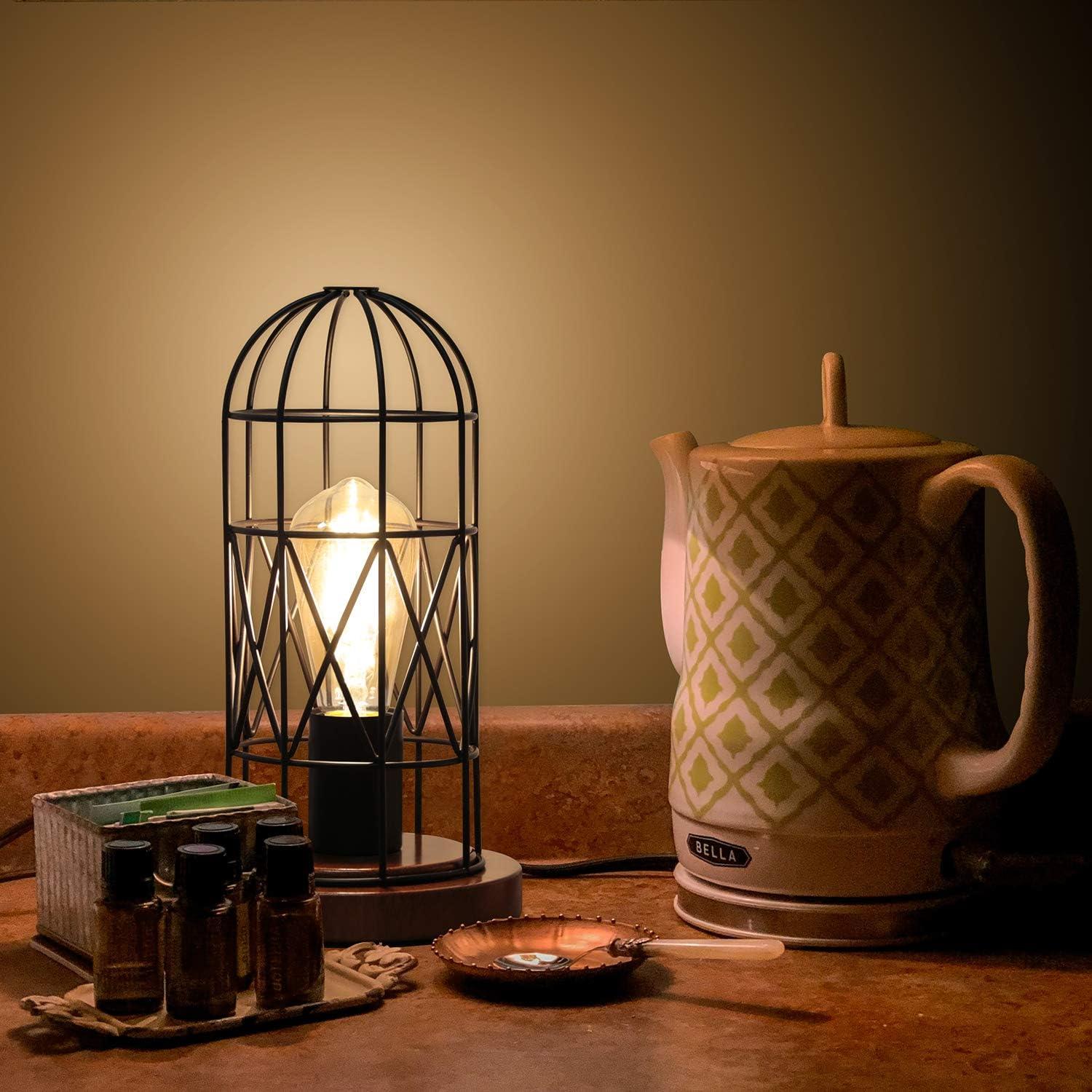 Industrial Black Metal Cage Touch Control Table Lamp