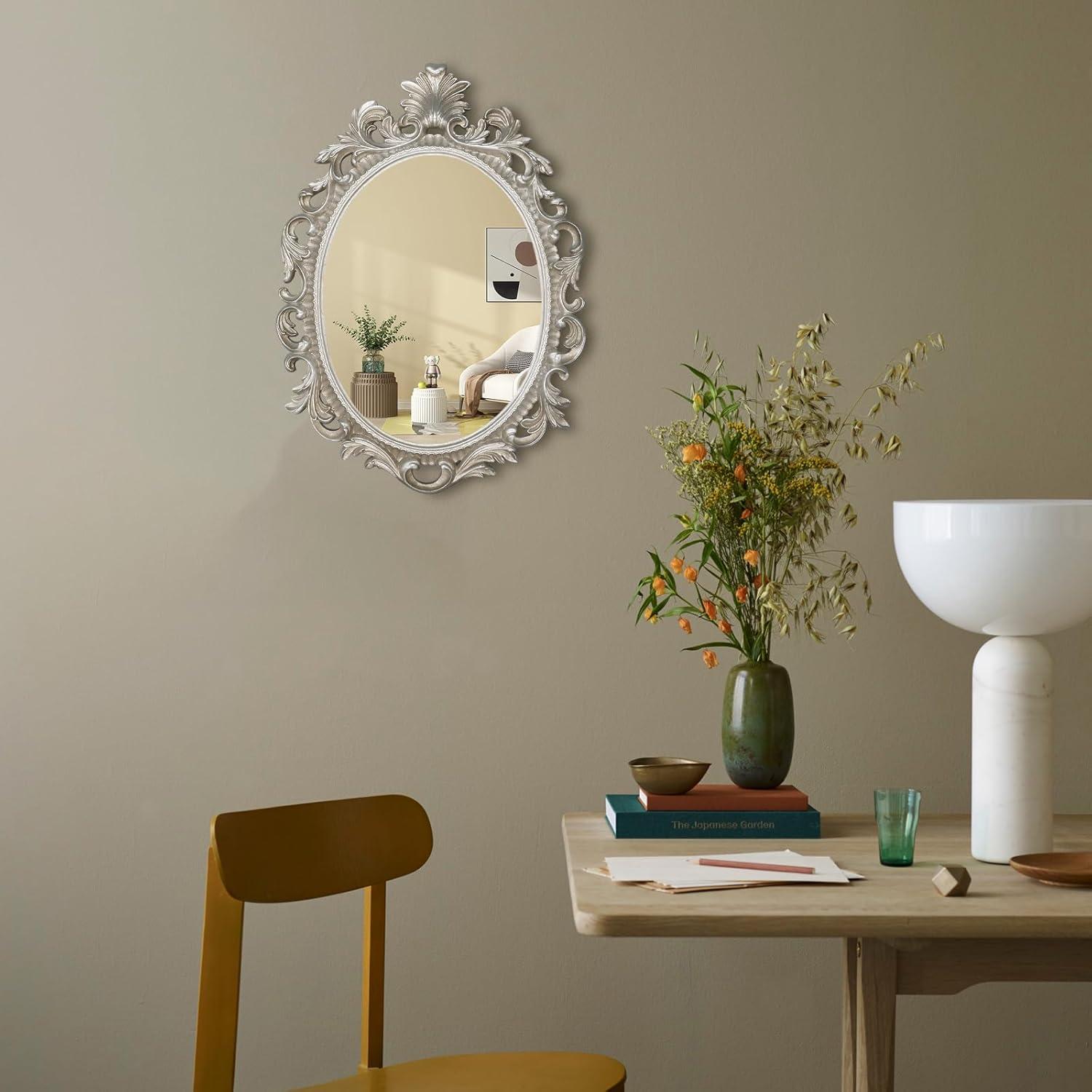 Simon's Shop 18'' Oval Mirror for Living Room Silver Makeup Mirror Vintage Wall Mirror