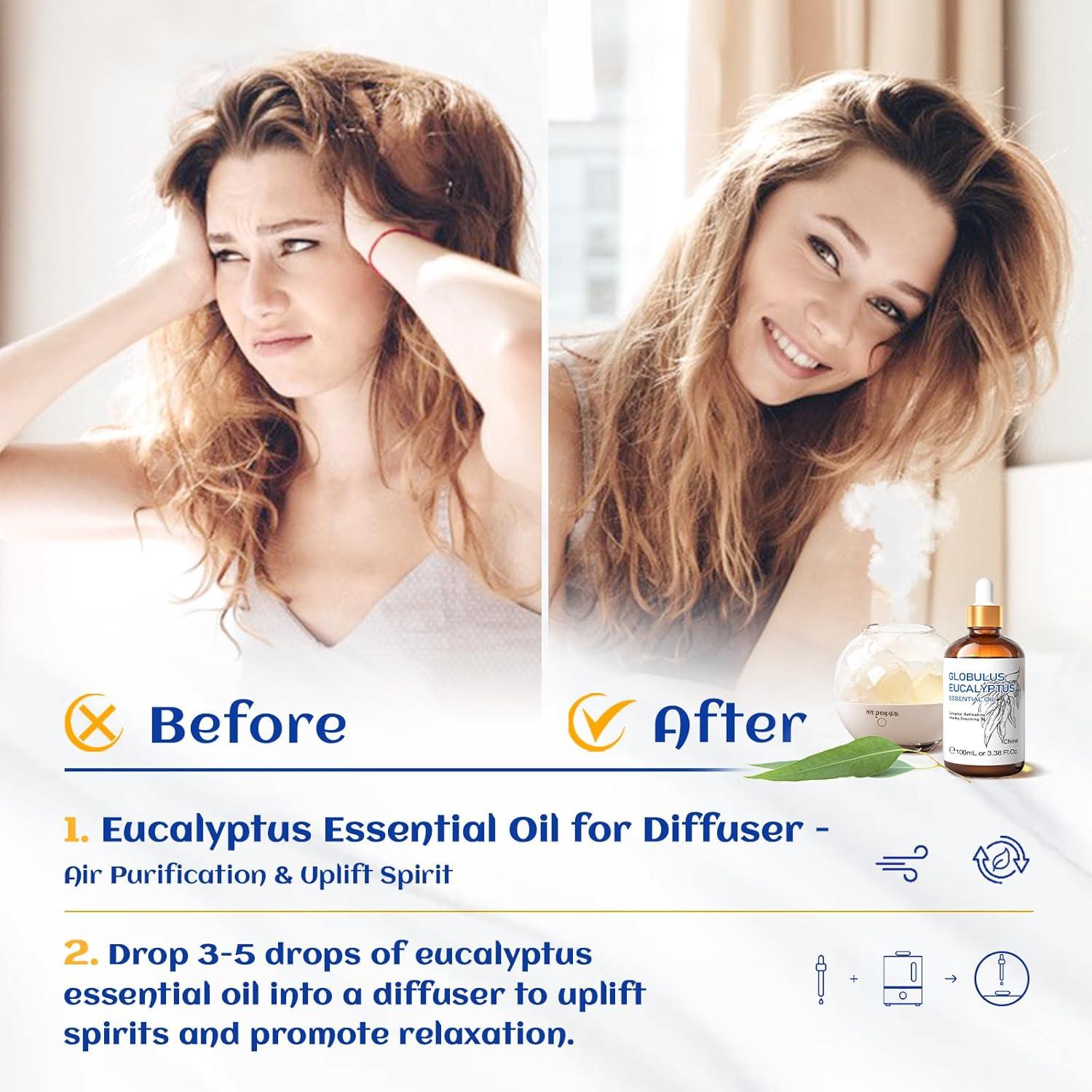 HIQILI Eucalyptus Essential Oil, Pure Undiluted Oil for Diffuser, Skin, Candles Soap Making-100mL