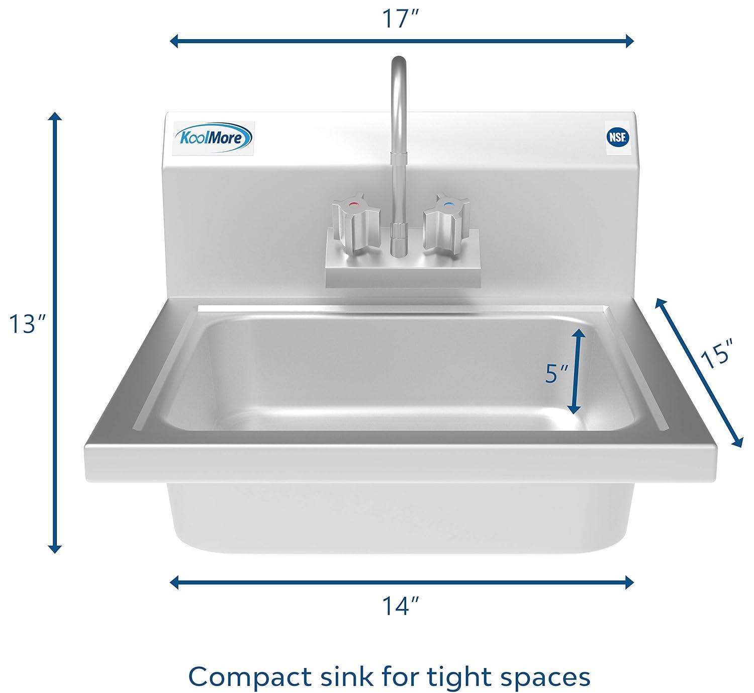 17 in. Stainless Steel Commercial Hand Sink with Gooseneck Faucet, Bowl SH17-4GNF