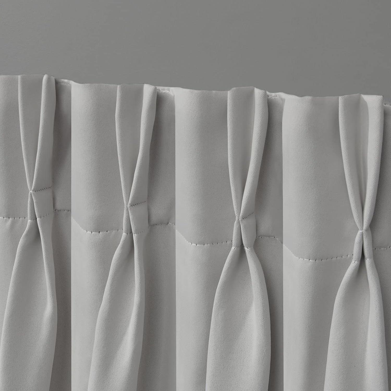 Set of 2 63"x30" Sateen Twill Woven Blackout Pinch Pleat Window Curtain Panel Silver - Exclusive Home