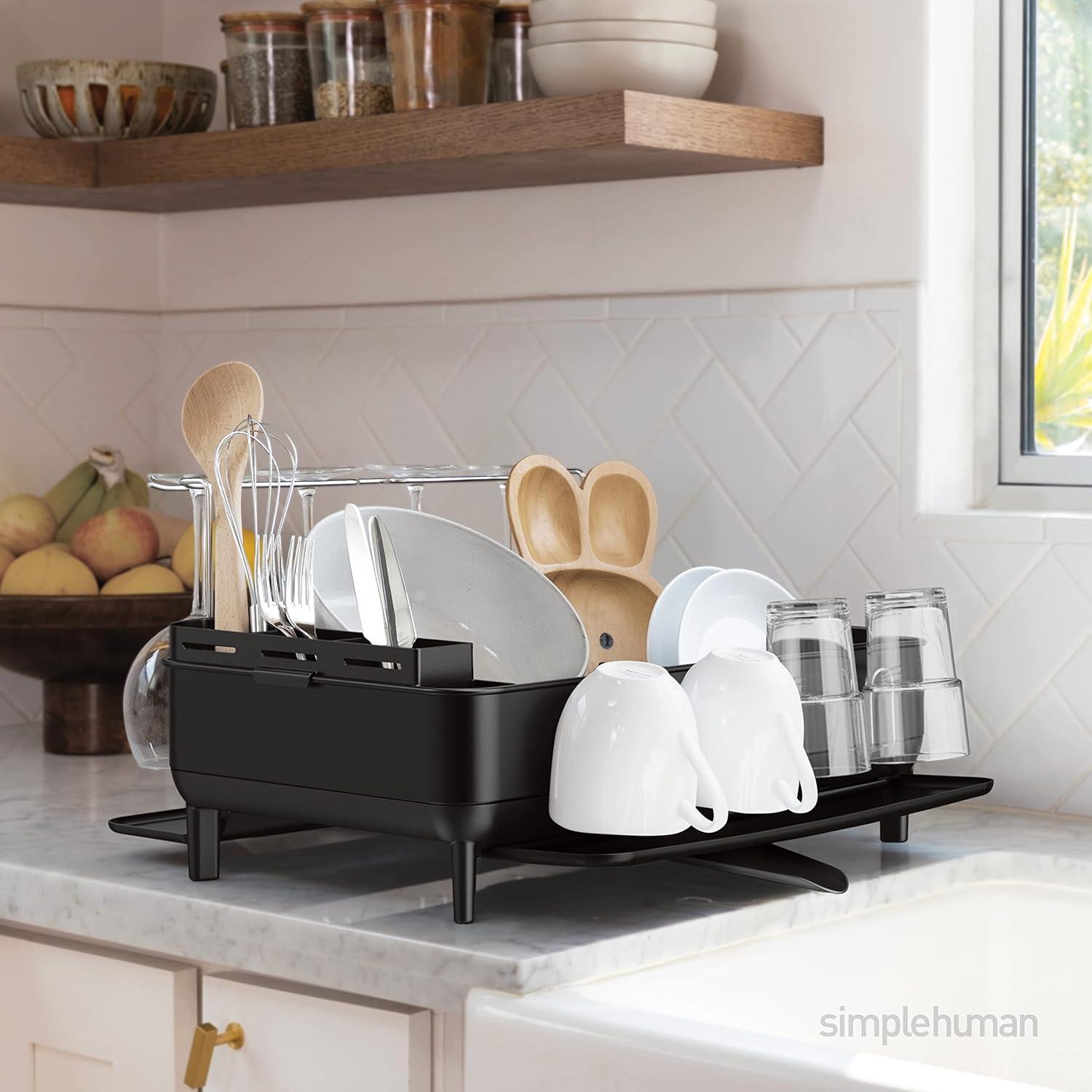 Simplehuman Kitchen Dish Drying Rack, Matte Black Steel