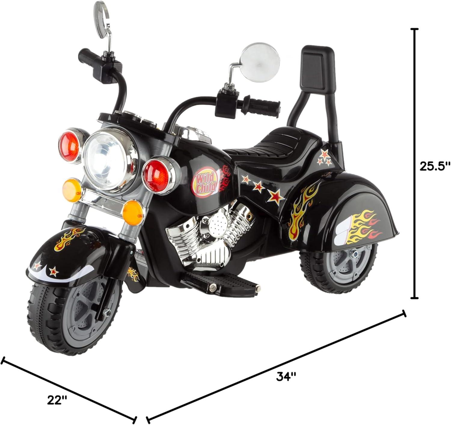 Black 6-Volt Kids Motorcycle with Headlights and Sounds