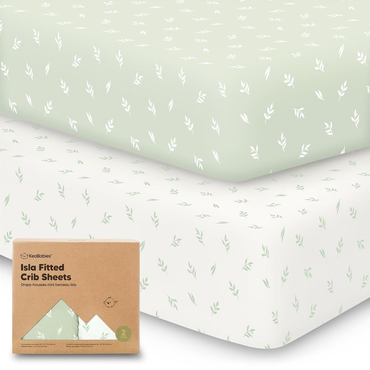 KeaBabies 2pk Isla Fitted Crib Sheets for Boys, Girls, Baby Crib Sheet, Fits Standard Nursery Crib Mattresses (Herb)