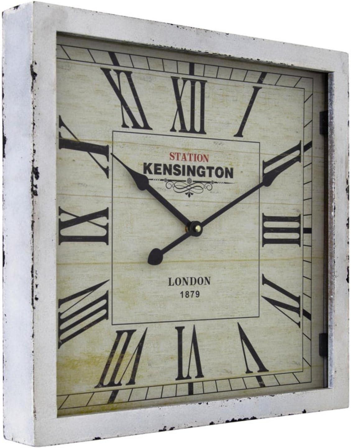 Distressed White Square Wooden Wall Clock with Roman Numerals