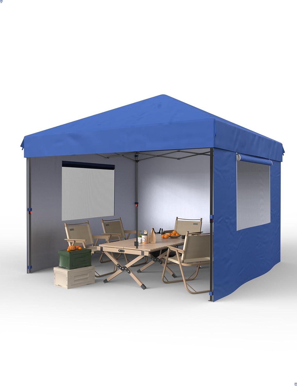 10'x10' Pop up Canopy Tent with 210 D Oxford Fabric, Portable Instant Commercial Canopy Including 3Pcs Sidewalls 4 Stakes 4 Ropes 4 Sandbags for Farmers' Market, Patio, Outdoor Event, Camping