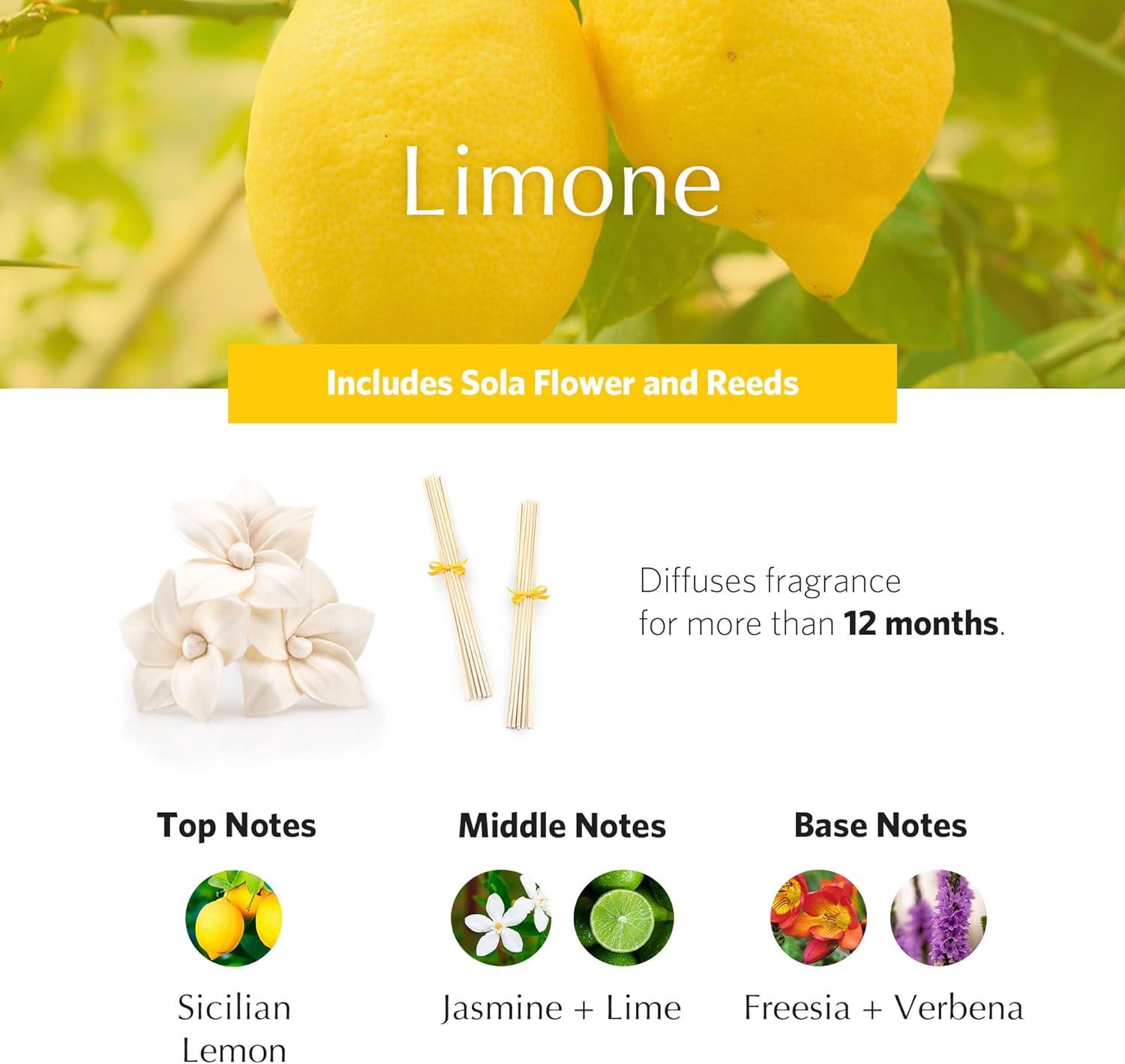 Limone Scented Botanical Oil Reed Diffuser with Handcrafted Sola Flower, 1.7 oz