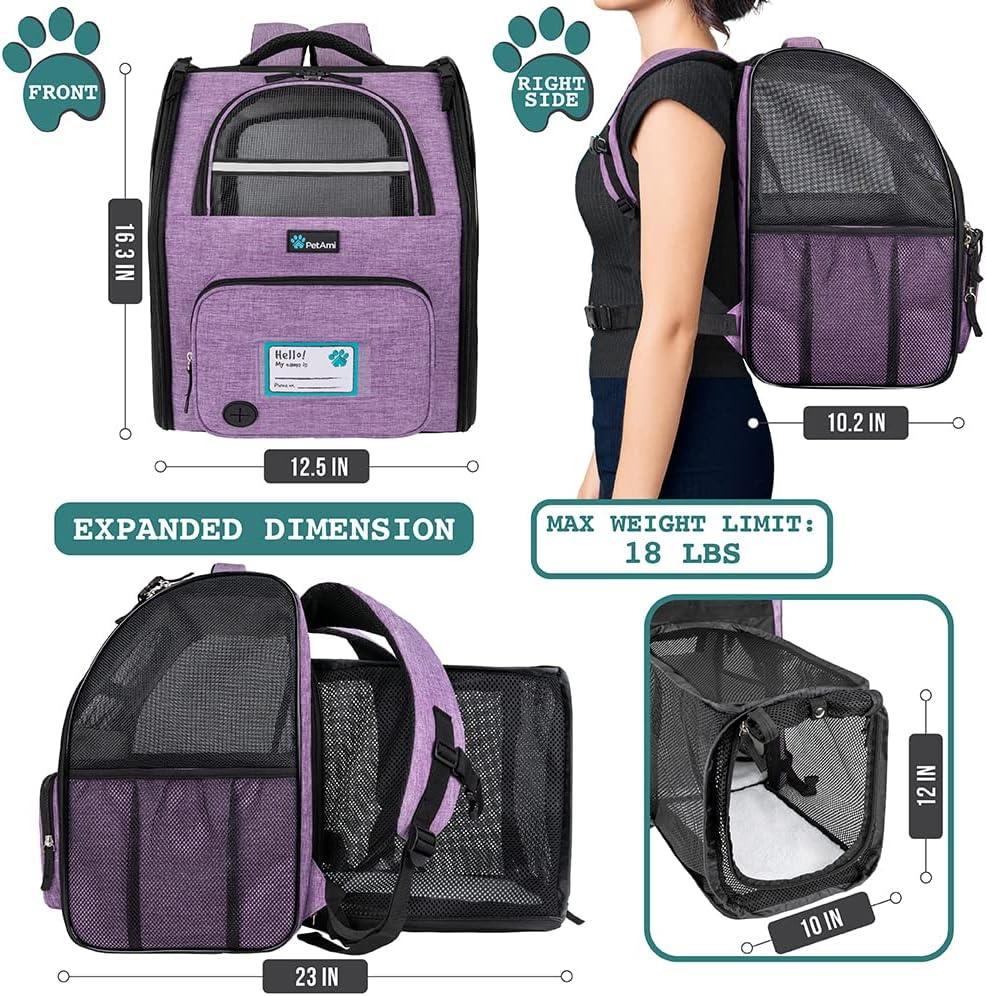 PetAmi Expandable Pet Backpack Carrier for Dog Cat, Airline Approved Travel Hiking Carrying Small Medium Puppy Kitten Extended Back Pack