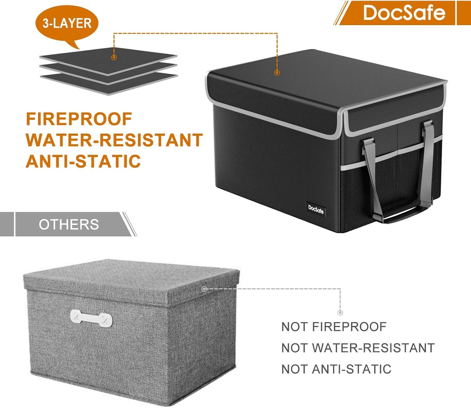 DocSafe Fireproof File Storage Box, Silicone coated fiberglass Black