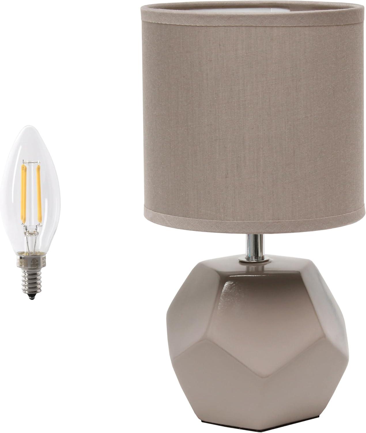 Simple Designs Round Prism Mini Table Lamp with Matching Fabric Shade Gray