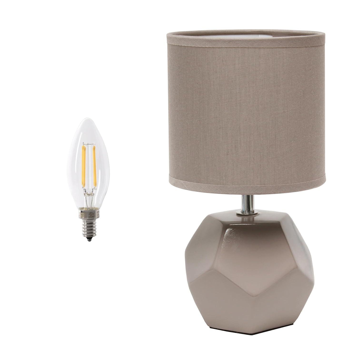 Simple Designs Round Prism Mini Table Lamp with Matching Fabric Shade Gray