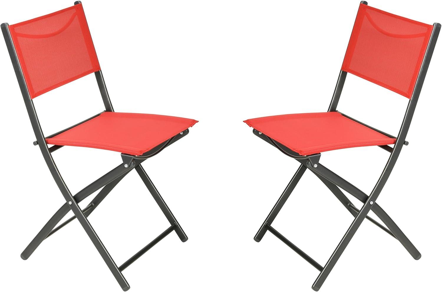 Flash Furniture Brazos Set of 2 Commercial Grade Indoor/Outdoor Folding Chairs with Red Flex Comfort Material Backs and Seats and Black Metal Frames