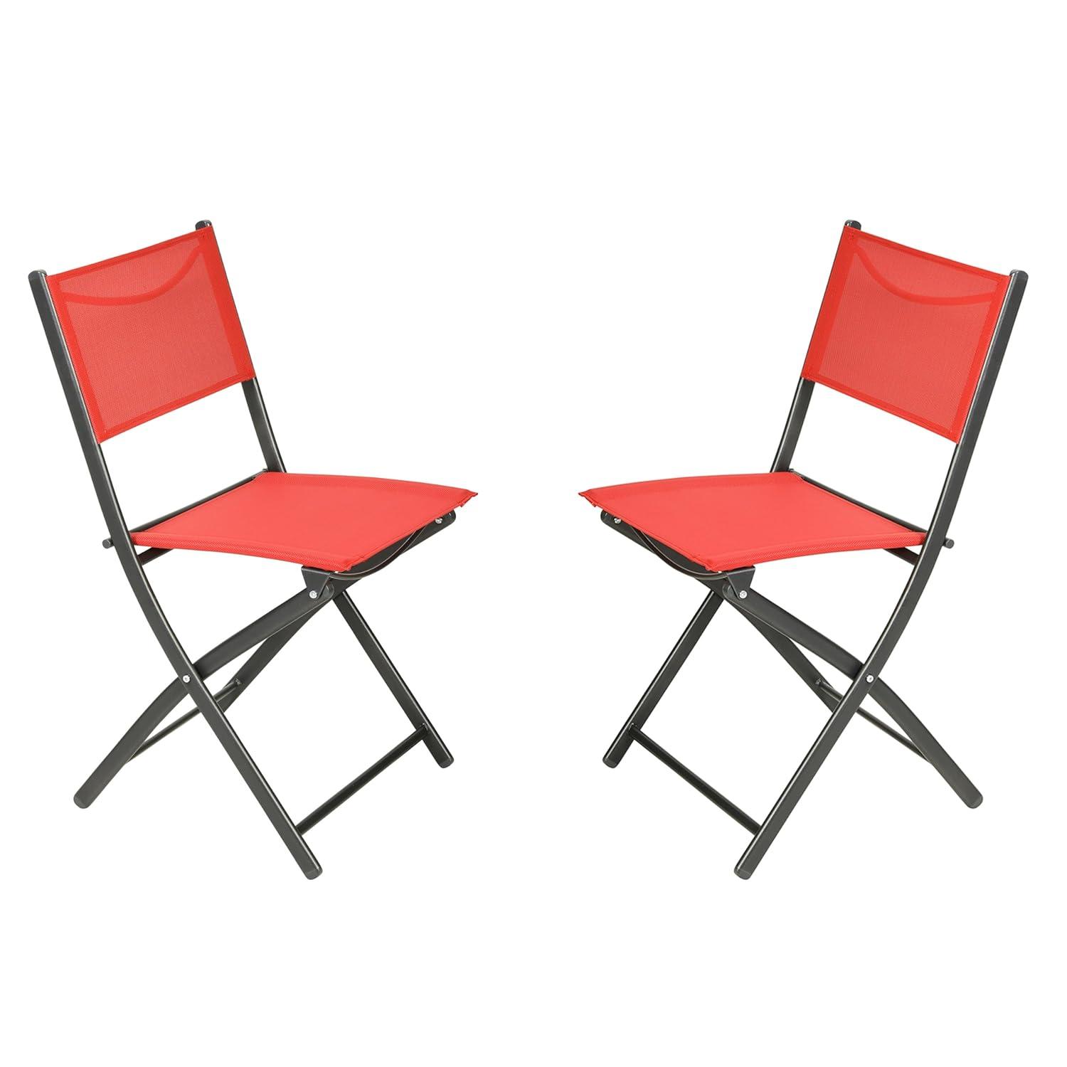 Flash Furniture Brazos Set of 2 Commercial Grade Indoor/Outdoor Folding Chairs with Red Flex Comfort Material Backs and Seats and Black Metal Frames