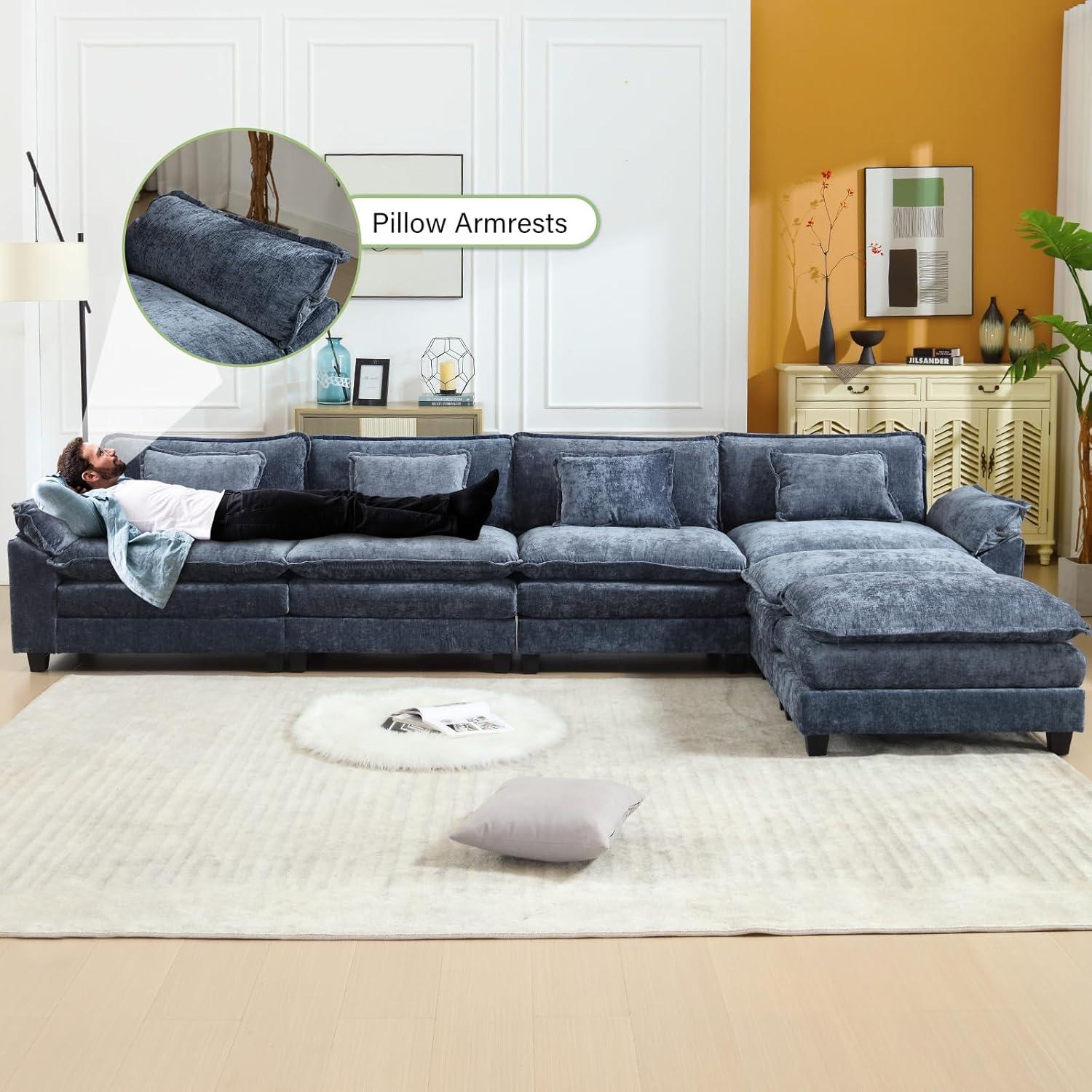 Carbaugh 154" Oversized U Shaped Sectional Sofa, Comfy Cloud Couch Deep Sectional Sofa with Ottomans for Living Room