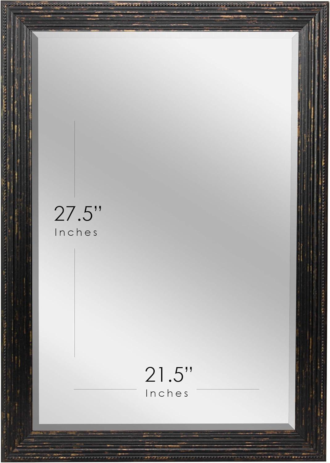 Head West 27.5 x 33.5 Beaded Frame Mirror with Beveled Edge - Black Wash