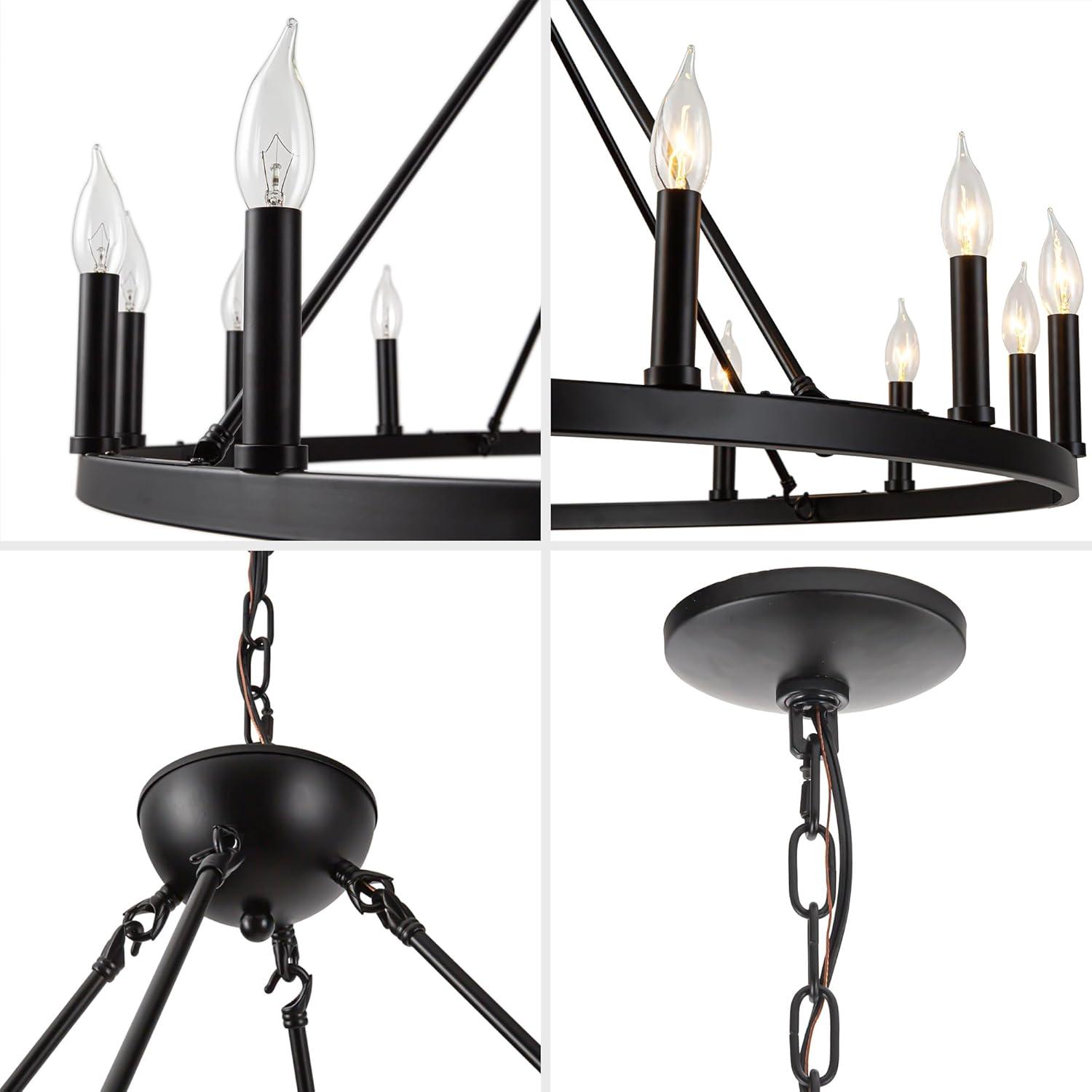 Matte Black Metal 12-Light Candle Style Chandelier