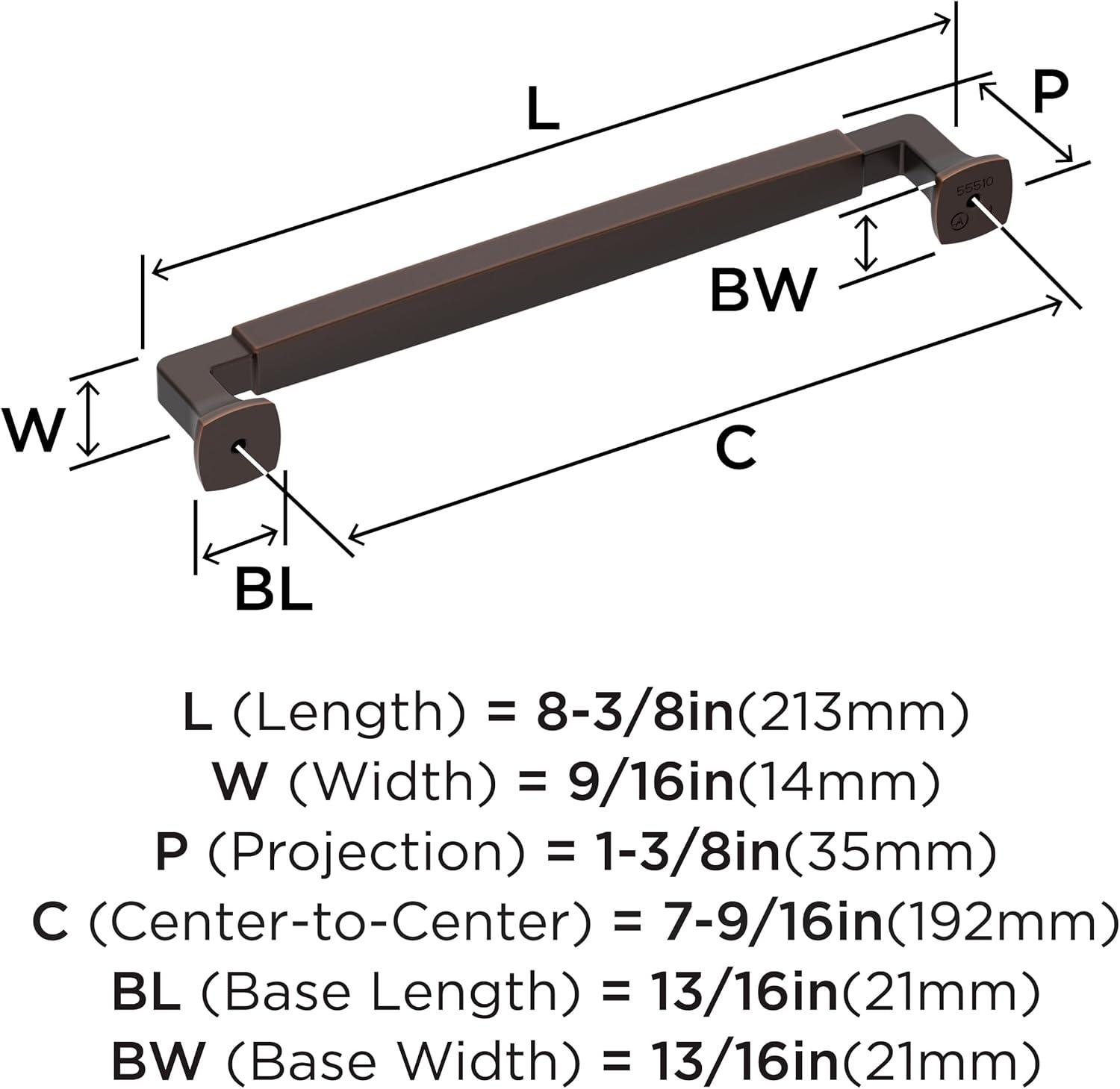 Amerock Stature 7-9/16 inch (192mm) Center-to-Center Oil-Rubbed Bronze Cabinet Pull