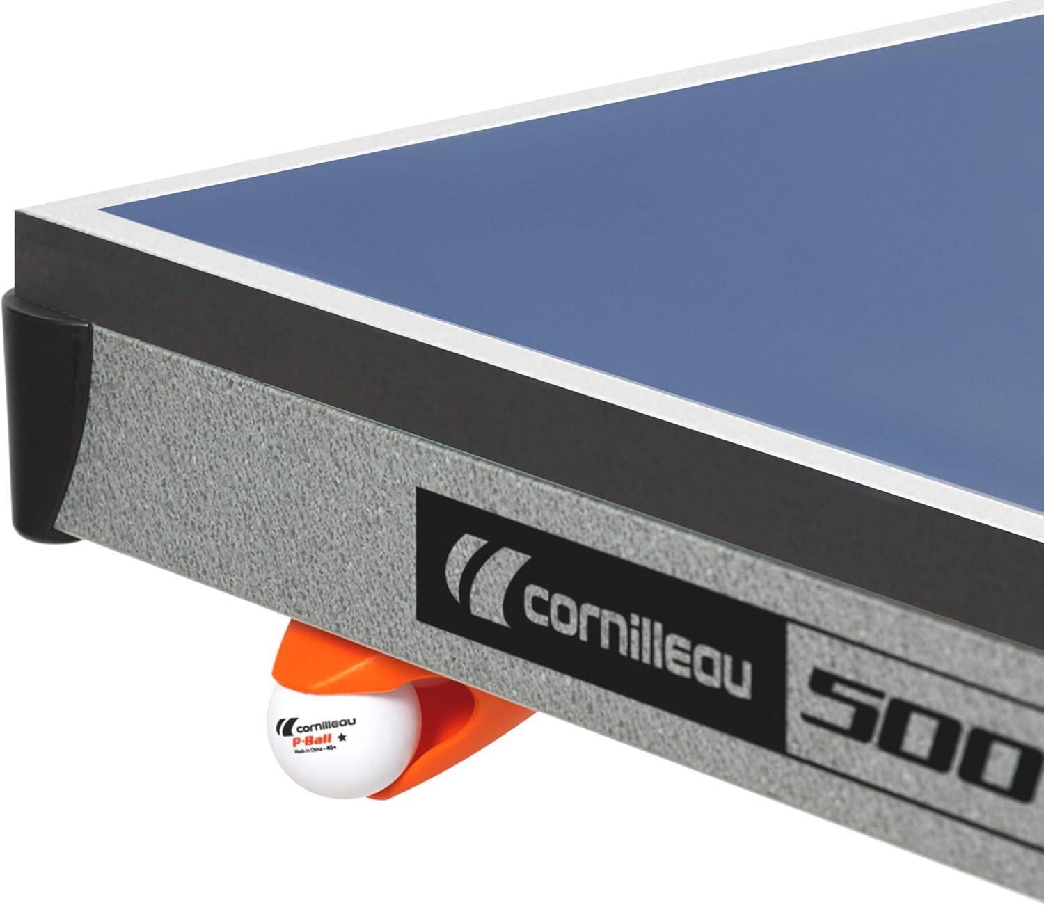 CORNILLEAU - 500 Indoor Table Tennis Table- Folding & Compact - 22mm Chipboard Top - Racket & Ball Holders - Blue