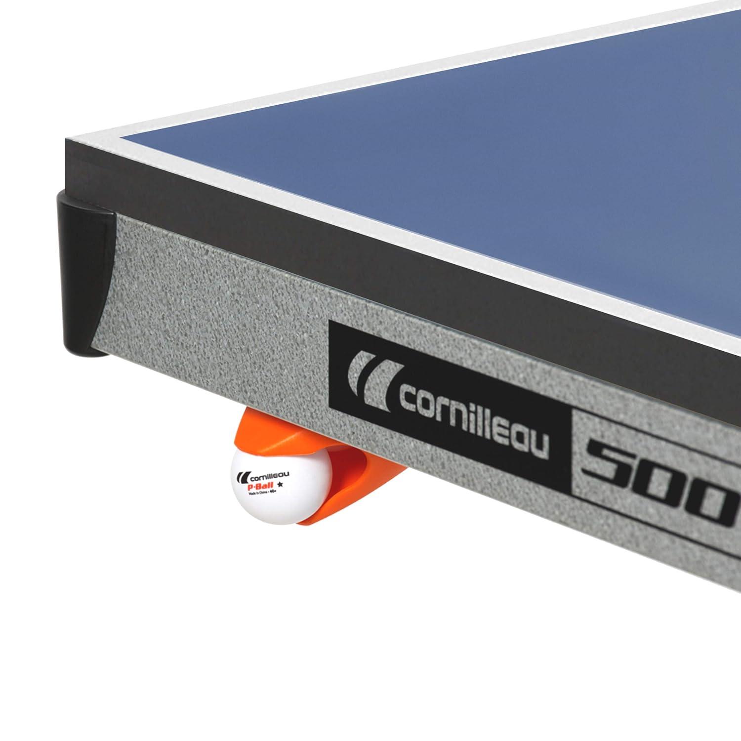 CORNILLEAU - 500 Indoor Table Tennis Table- Folding & Compact - 22mm Chipboard Top - Racket & Ball Holders - Blue