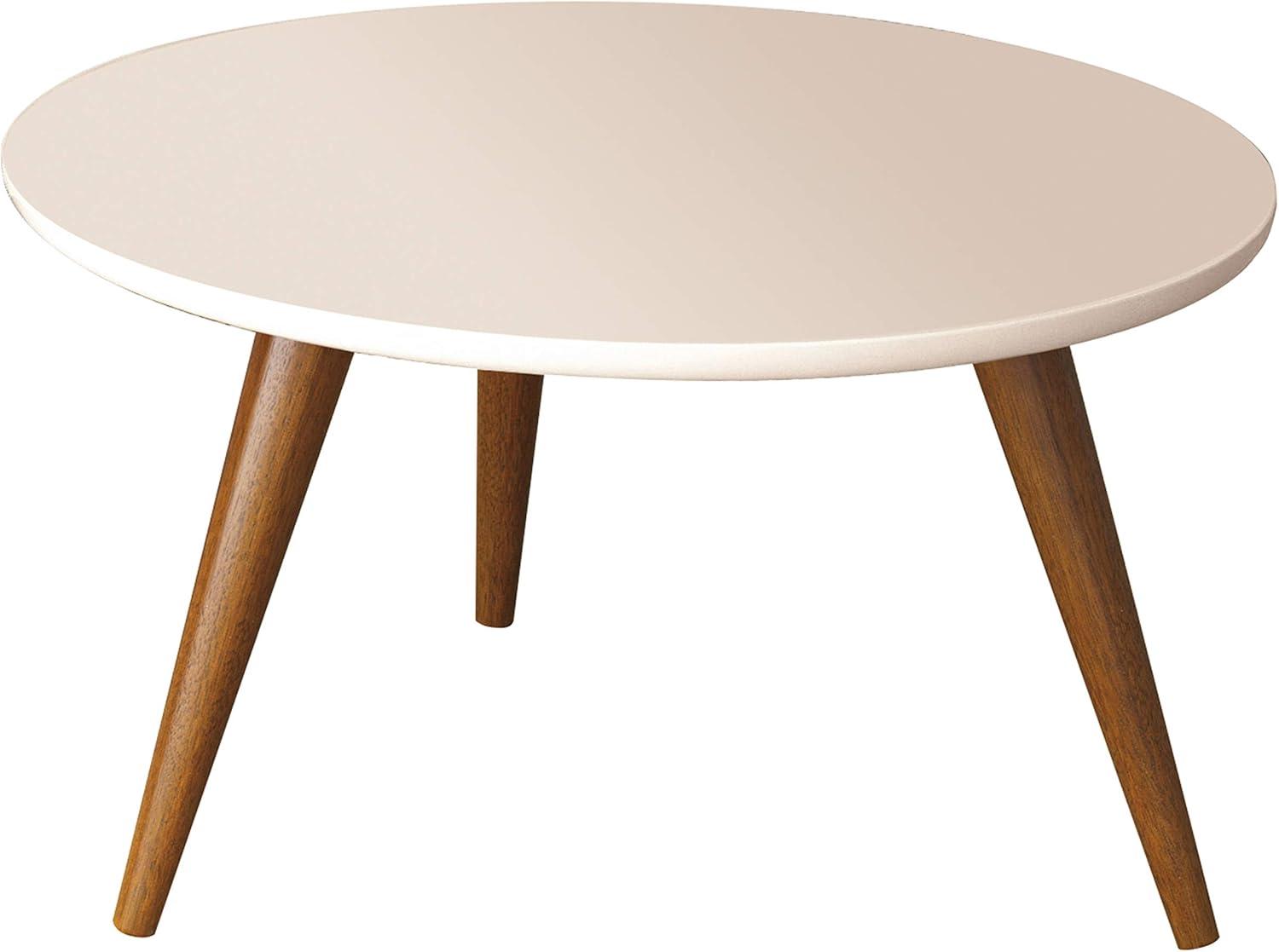 The Urban Port 24" Modern Coffee Table Round Off White Top Tapered Brown Mango Wood Legs Brown/White