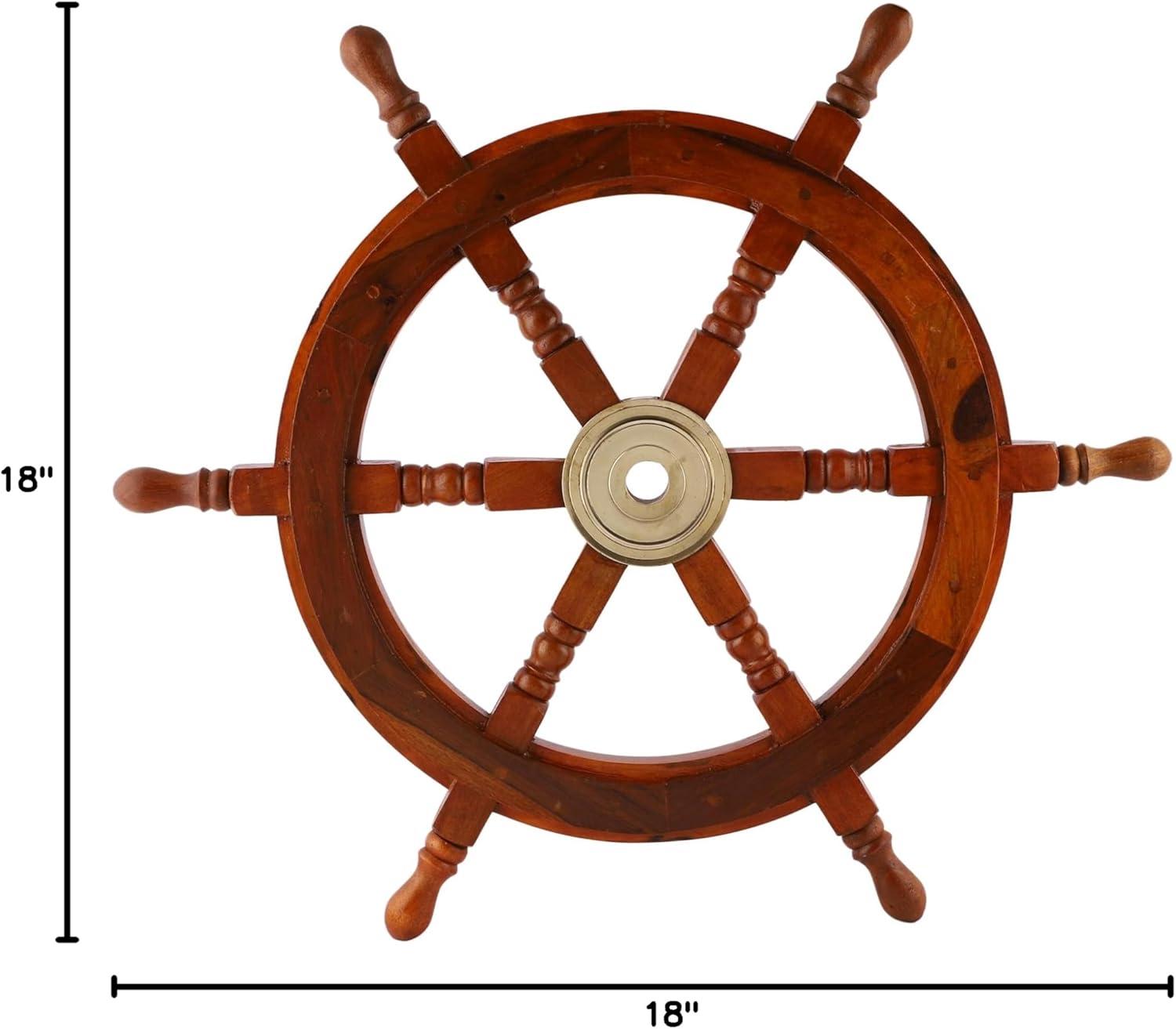 Deluxe Lacquered Wood and Brass Nautical Ship Wheel 18"