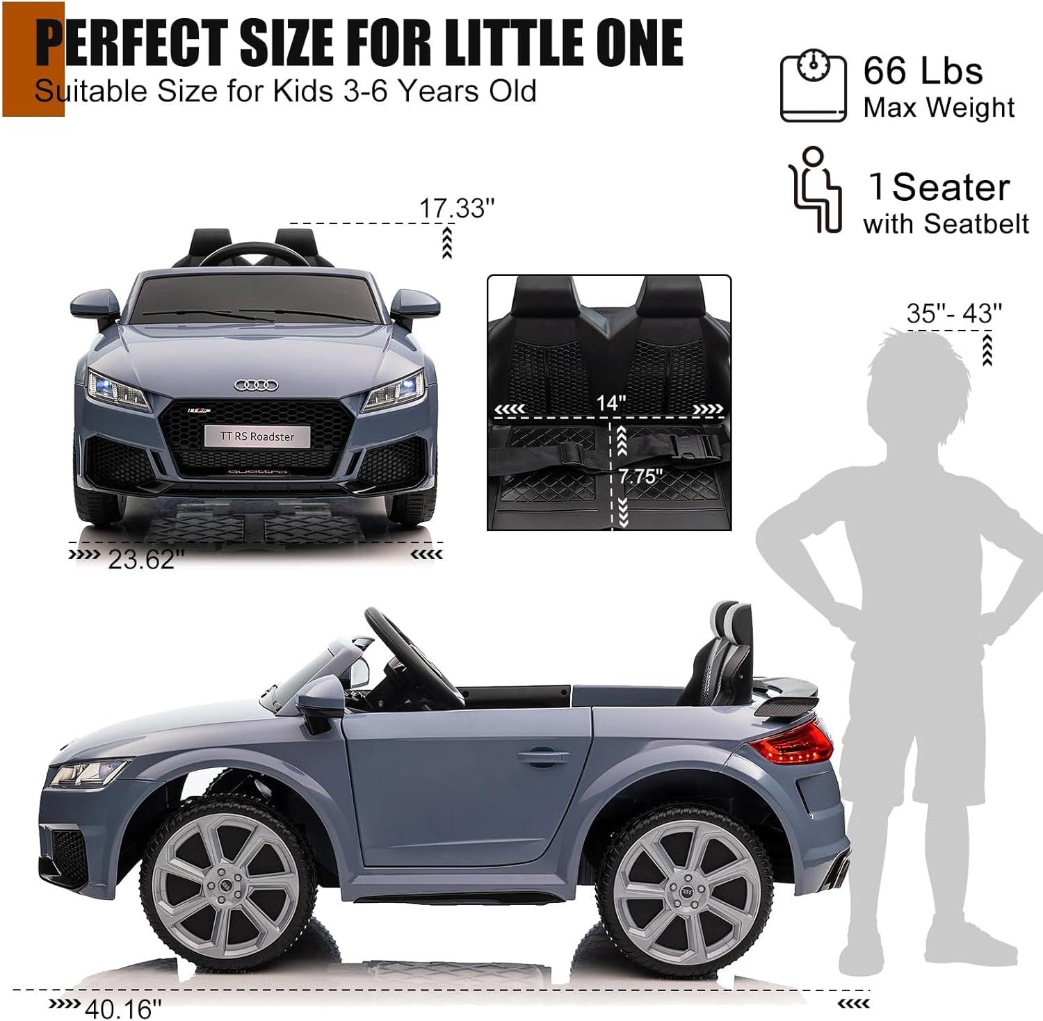 12V Licensed Audi TT RS Ride on Car, Electric Toy Car for Kids