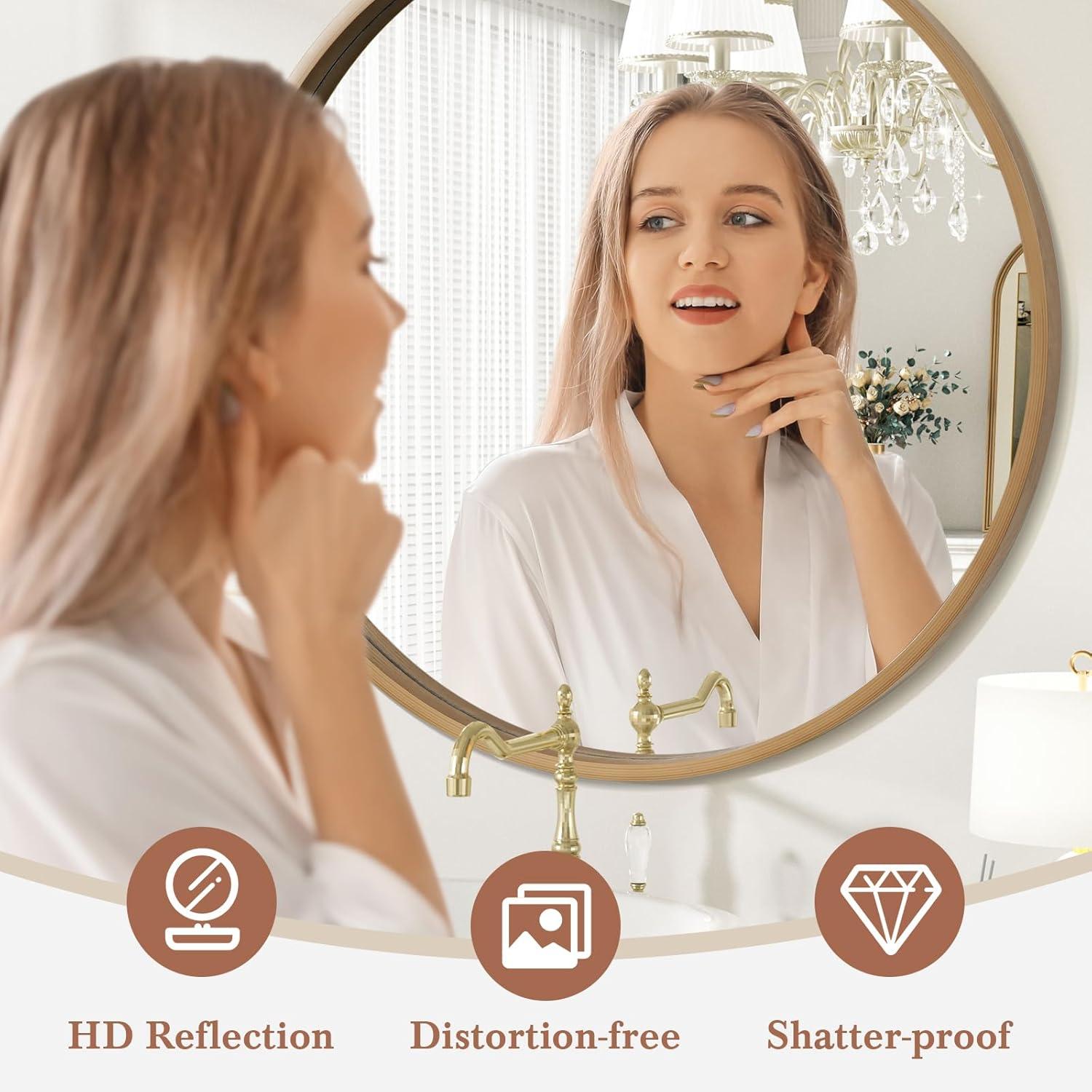 WallBeyond Classic Wooden Frame Farmhouse Round Wall Mirror Satin Black 24 inches Black