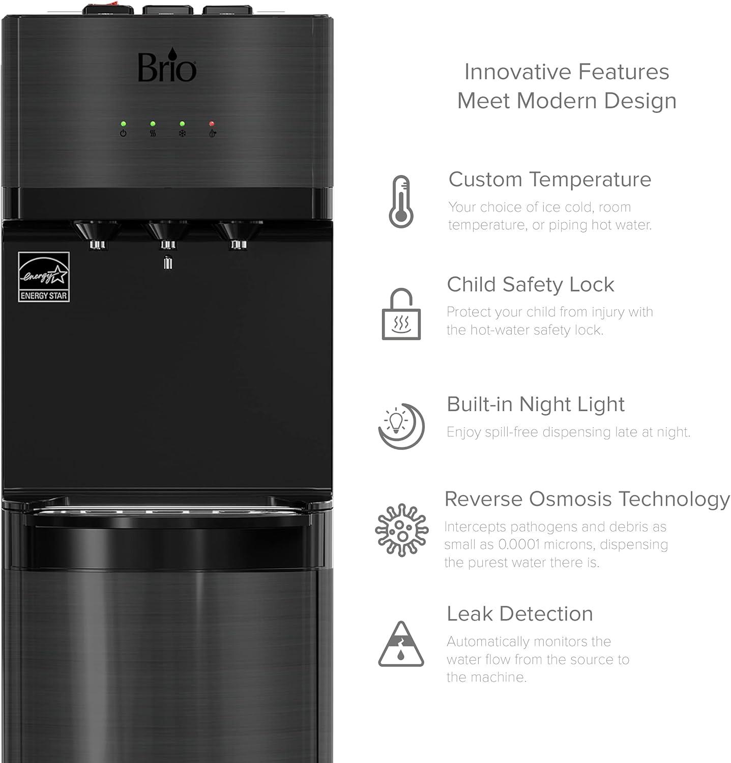 Brio Black 4-Stage Bottle-Less Tri-Temperature Water Cooler