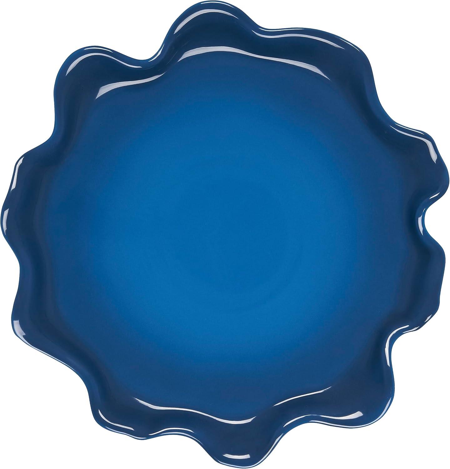 Blue Ombre Ceramic Serving Platter with Ruffle Design