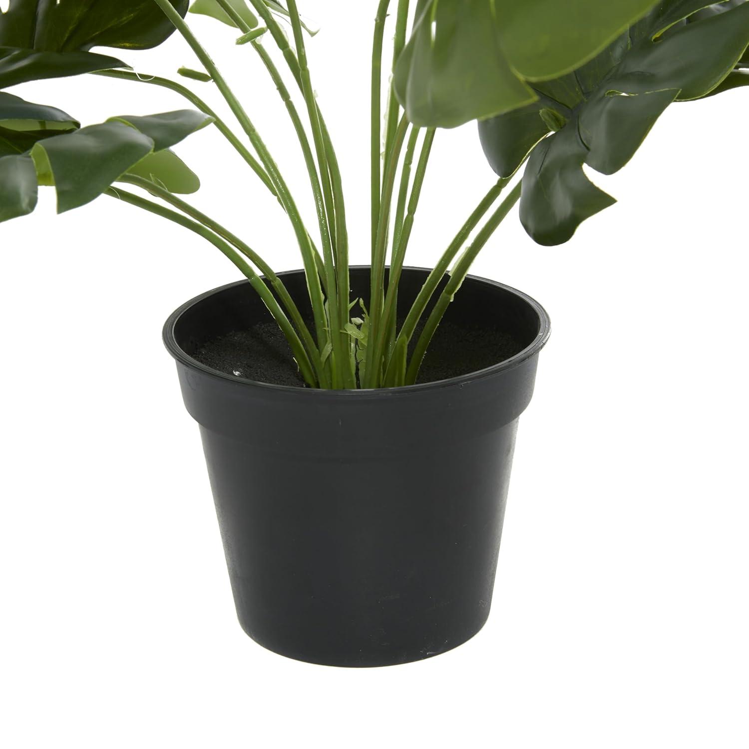 DecMode 16" Artificial Monstera Plant in Realistic Leaves and Black Plastic Pot
