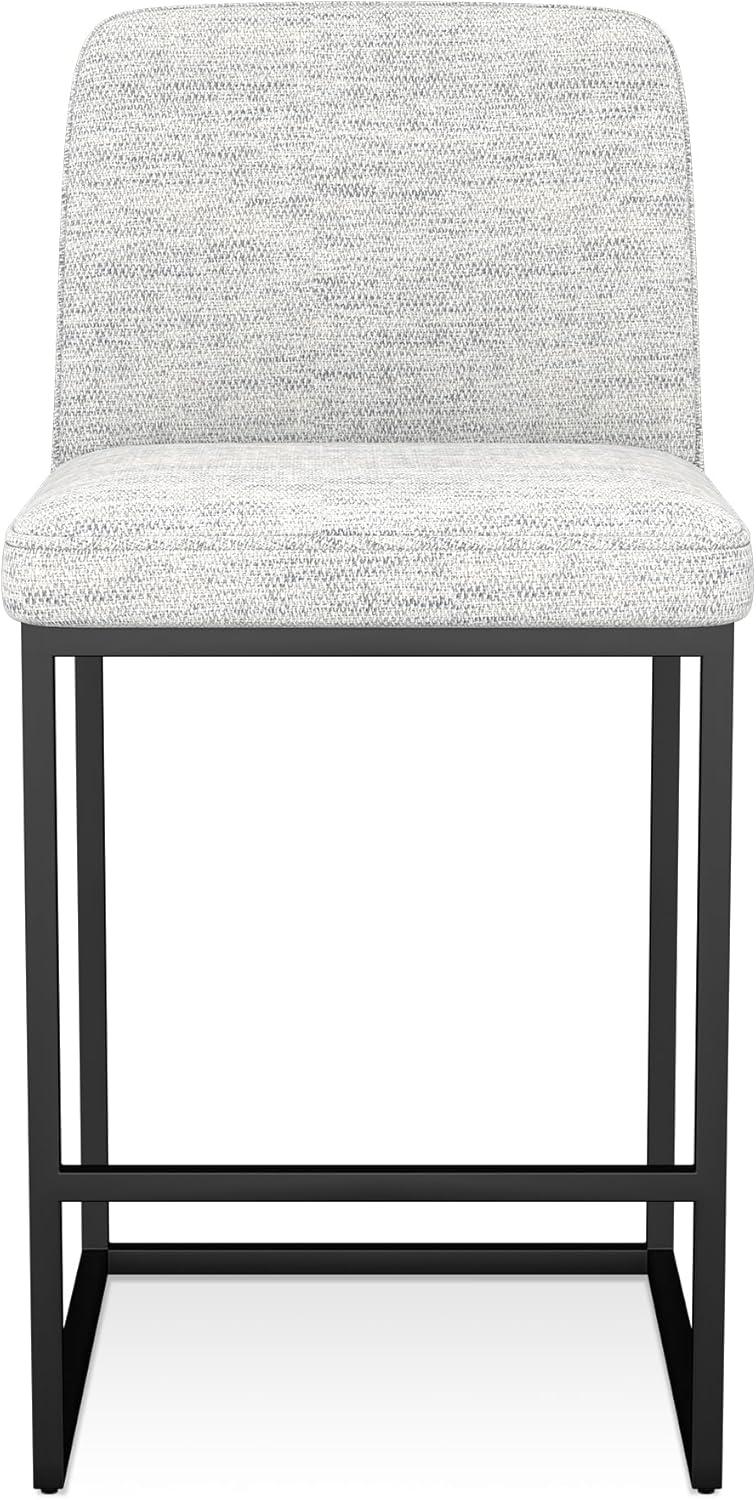 Light Gray Linen Upholstered Counter Stools with Black Metal Legs, Set of 2