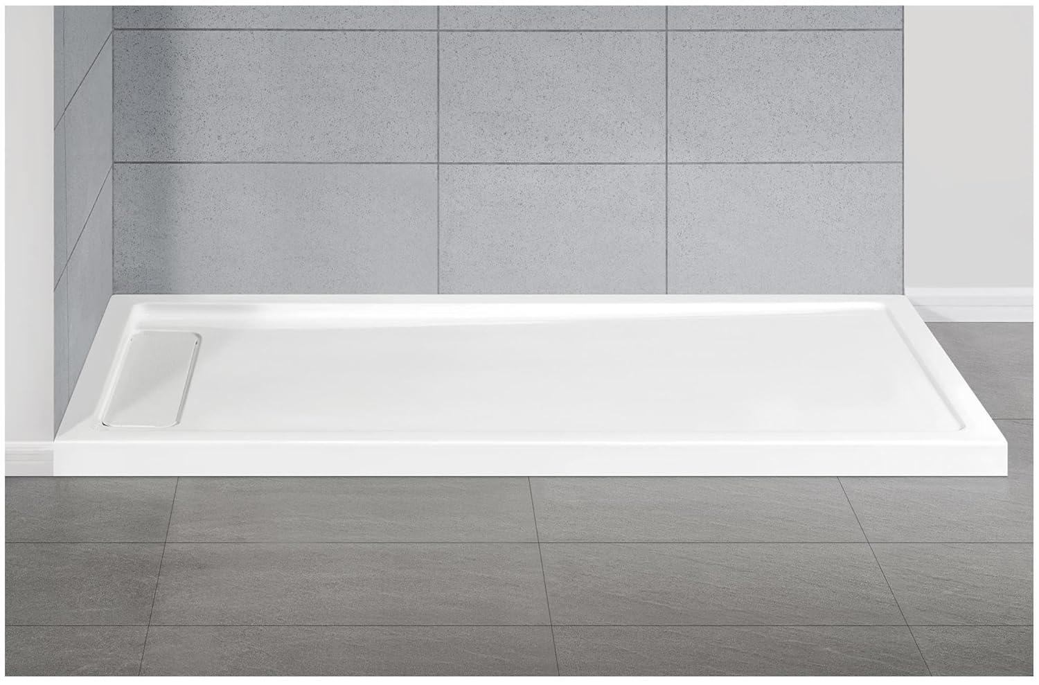 OVE Decors 72" x 36" Rectangle Shower Base Pan, White Acrylic, Hidden Side Drain, Reversible Design