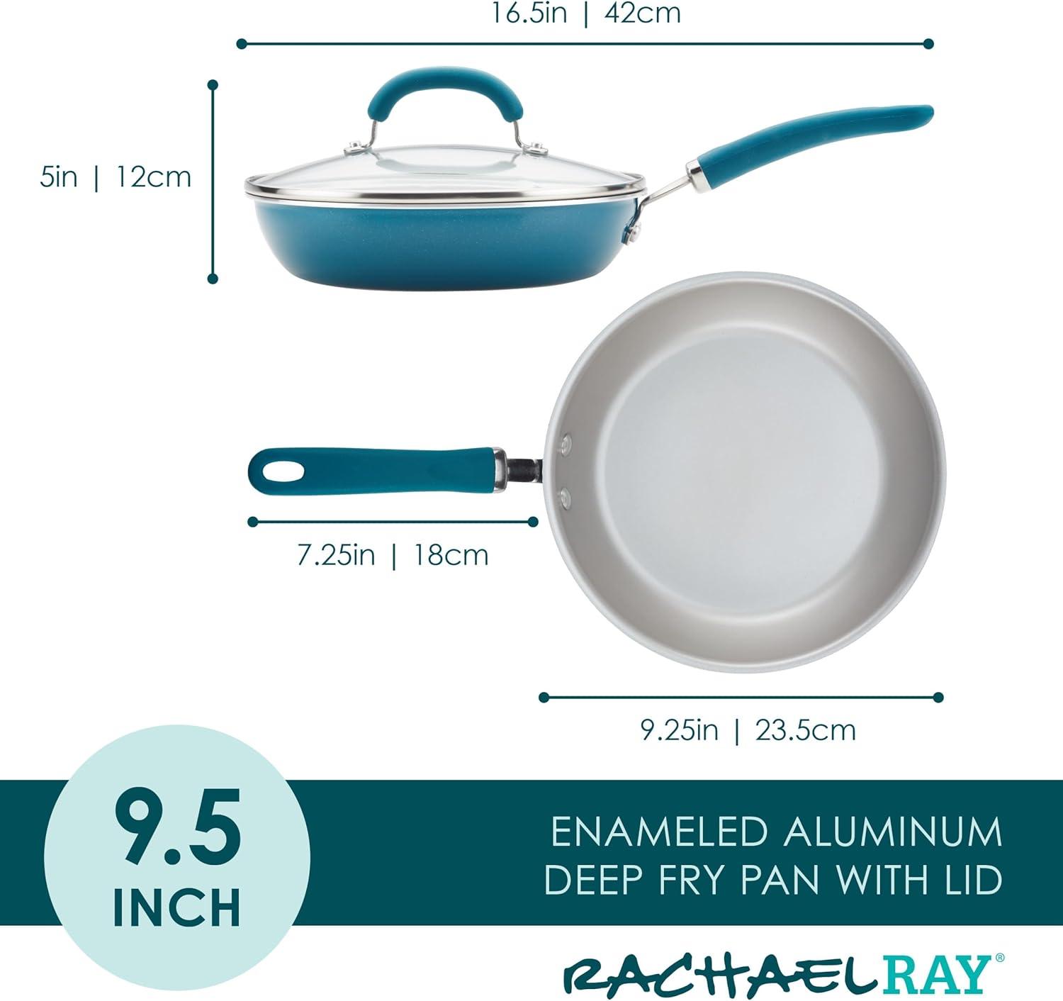 Rachael Ray Create Delicious 9.5" Aluminum Nonstick Deep Skillet with Lid Teal