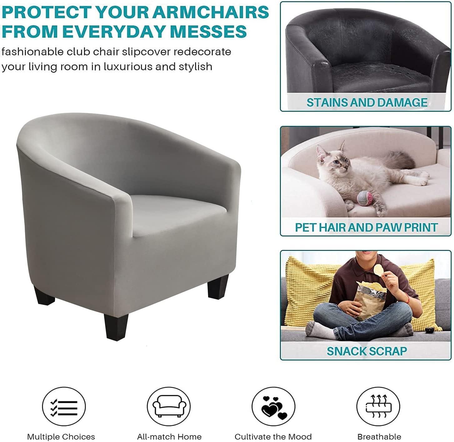 NILUOH Club Chair Slipcover, Tub Chair Cover, Stretch Armchair Covers, Sofa Cover Furniture Protector for Living Room (Grey)