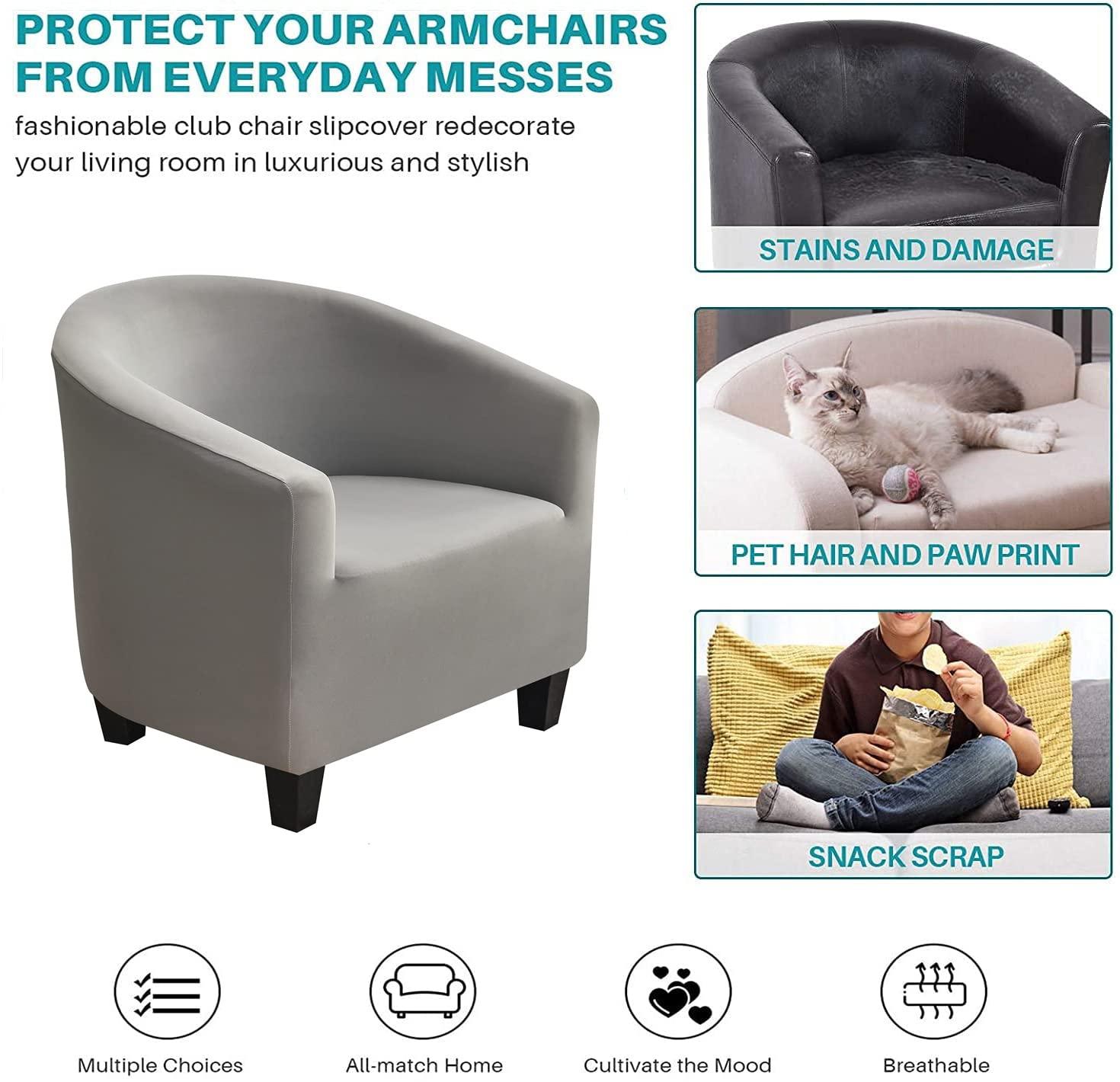 NILUOH Club Chair Slipcover, Tub Chair Cover, Stretch Armchair Covers, Sofa Cover Furniture Protector for Living Room (Grey)