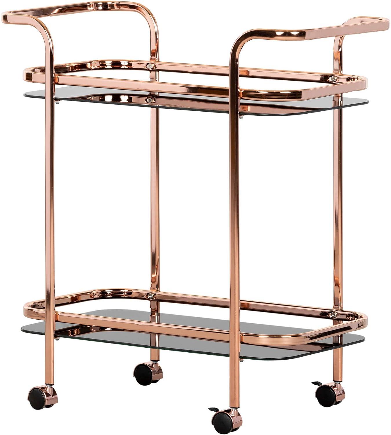Elegant Rose Gold and Smoked Glass Bar Cart with Storage