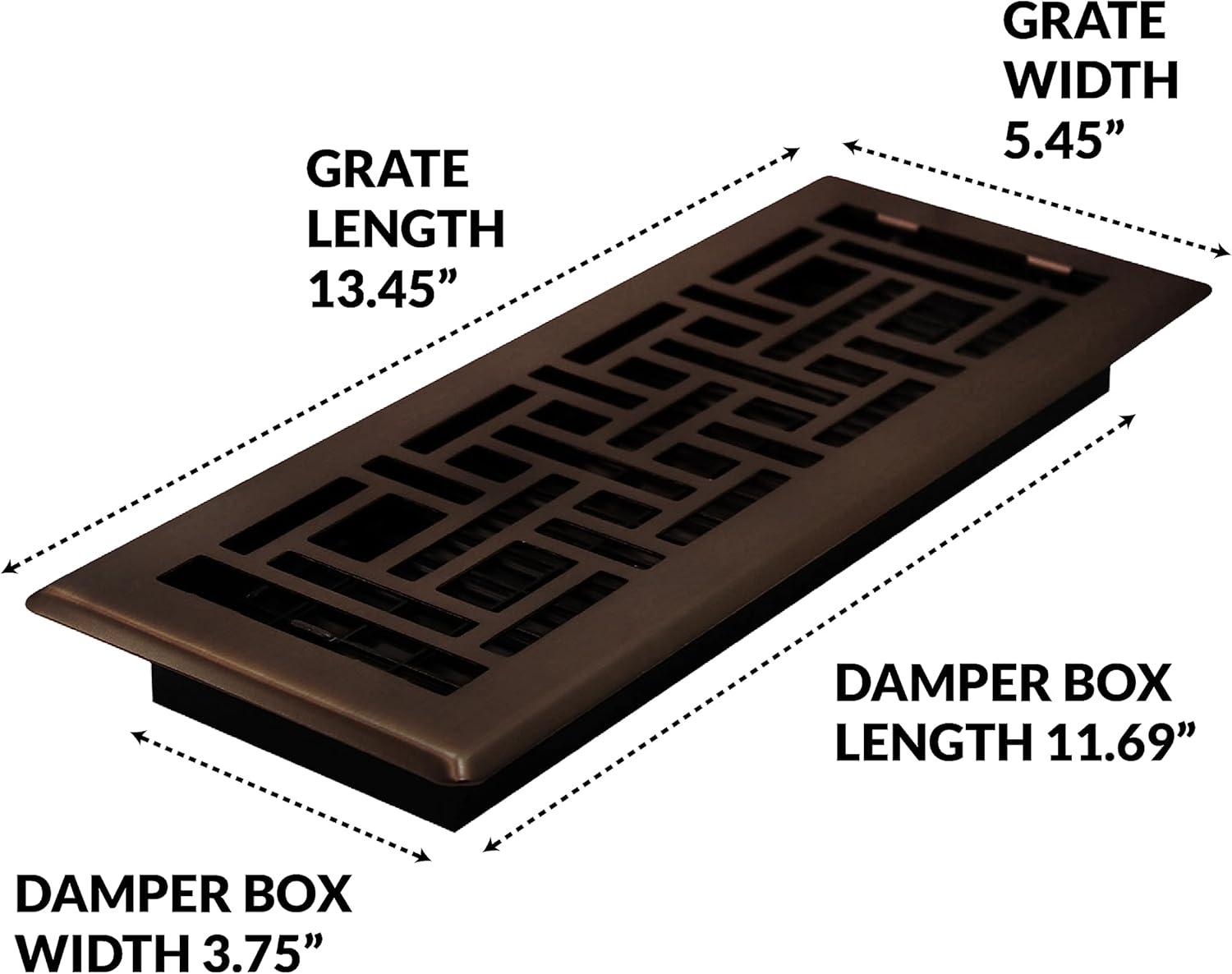 Decor Grates 4" x 12" Steel Plated Rubbed Bronze Finish Oriental Design Floor Register Rectangle