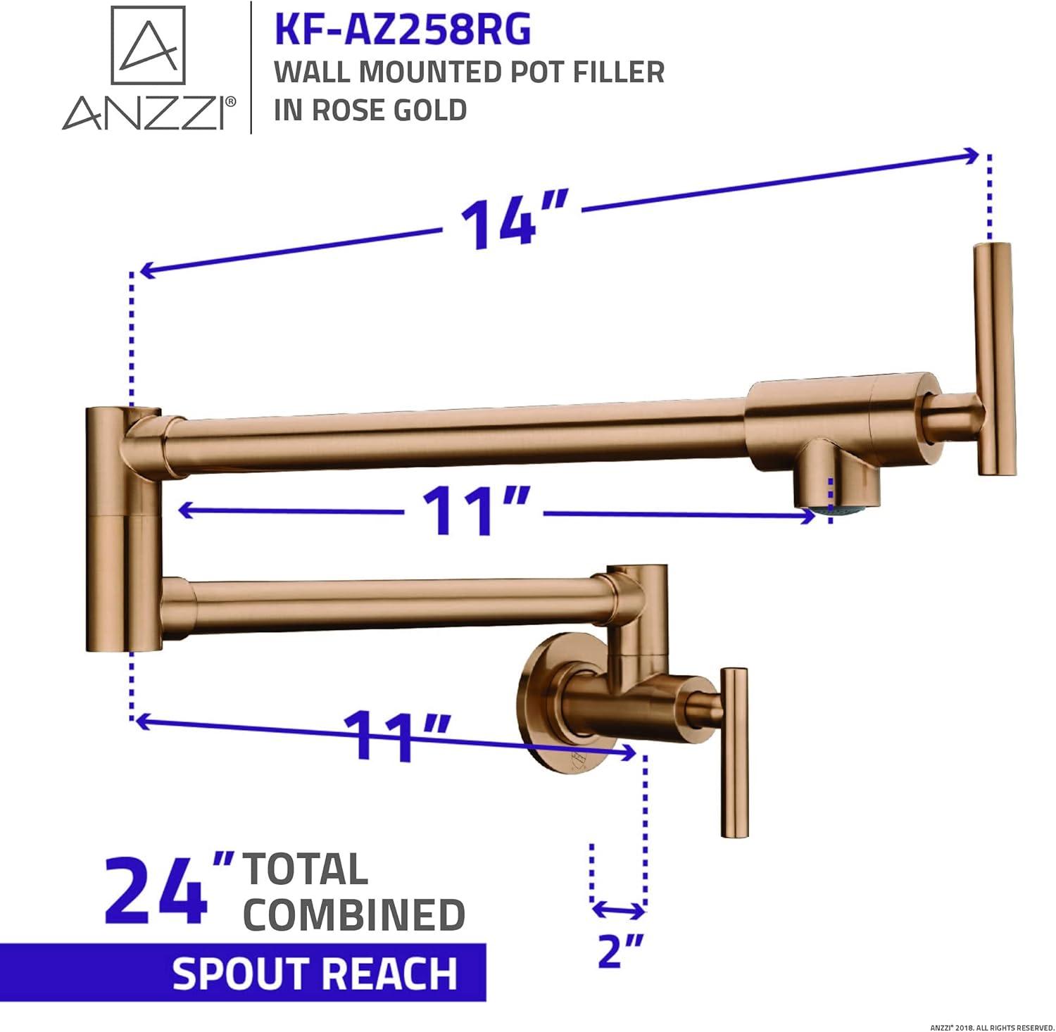 Rose Gold 24" Wall Mounted Pot Filler with Dual Handles