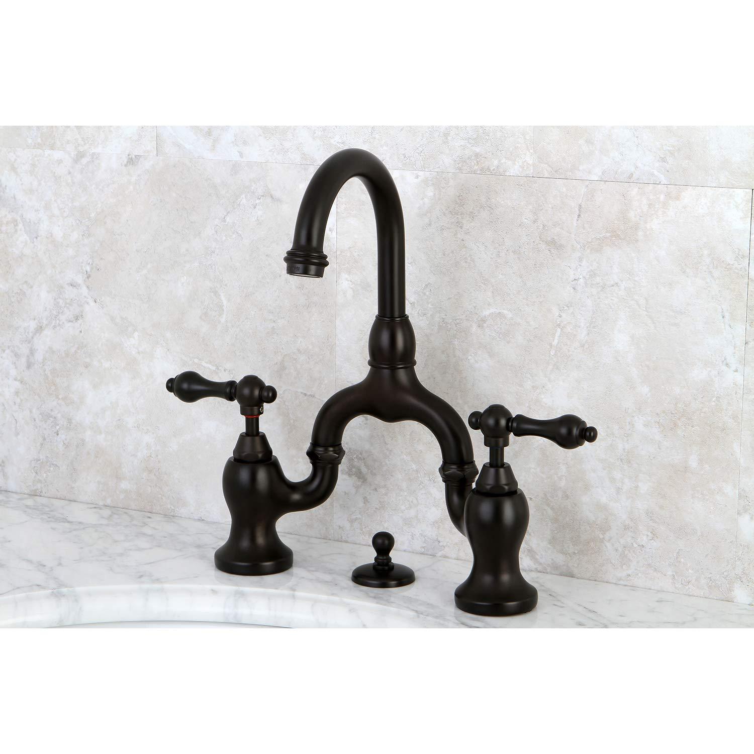 Kingston Brass English Country Two-Handle 3-Hole Deck Mount Bridge Bathroom Faucet with Brass Pop-Up