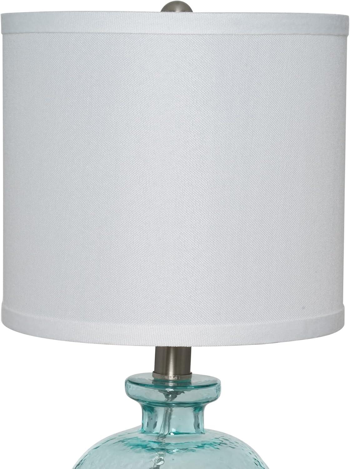 Ocean Blue Glass Table Lamp with Off-White Linen Shade