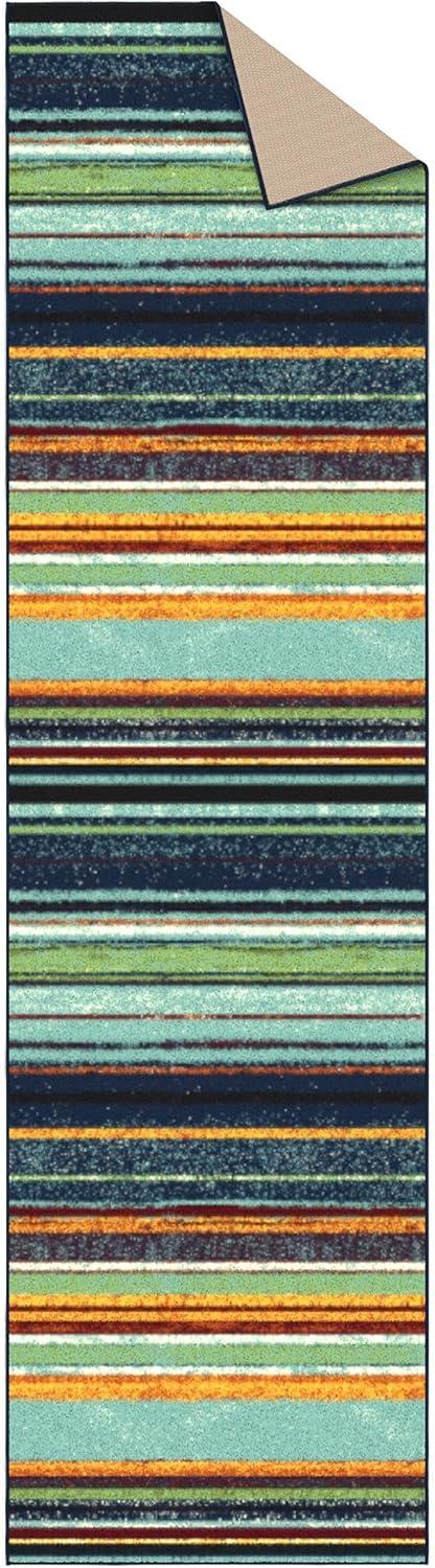 Multicolor Striped Non-Slip Synthetic Runner Rug, 2'7" x 9'10"