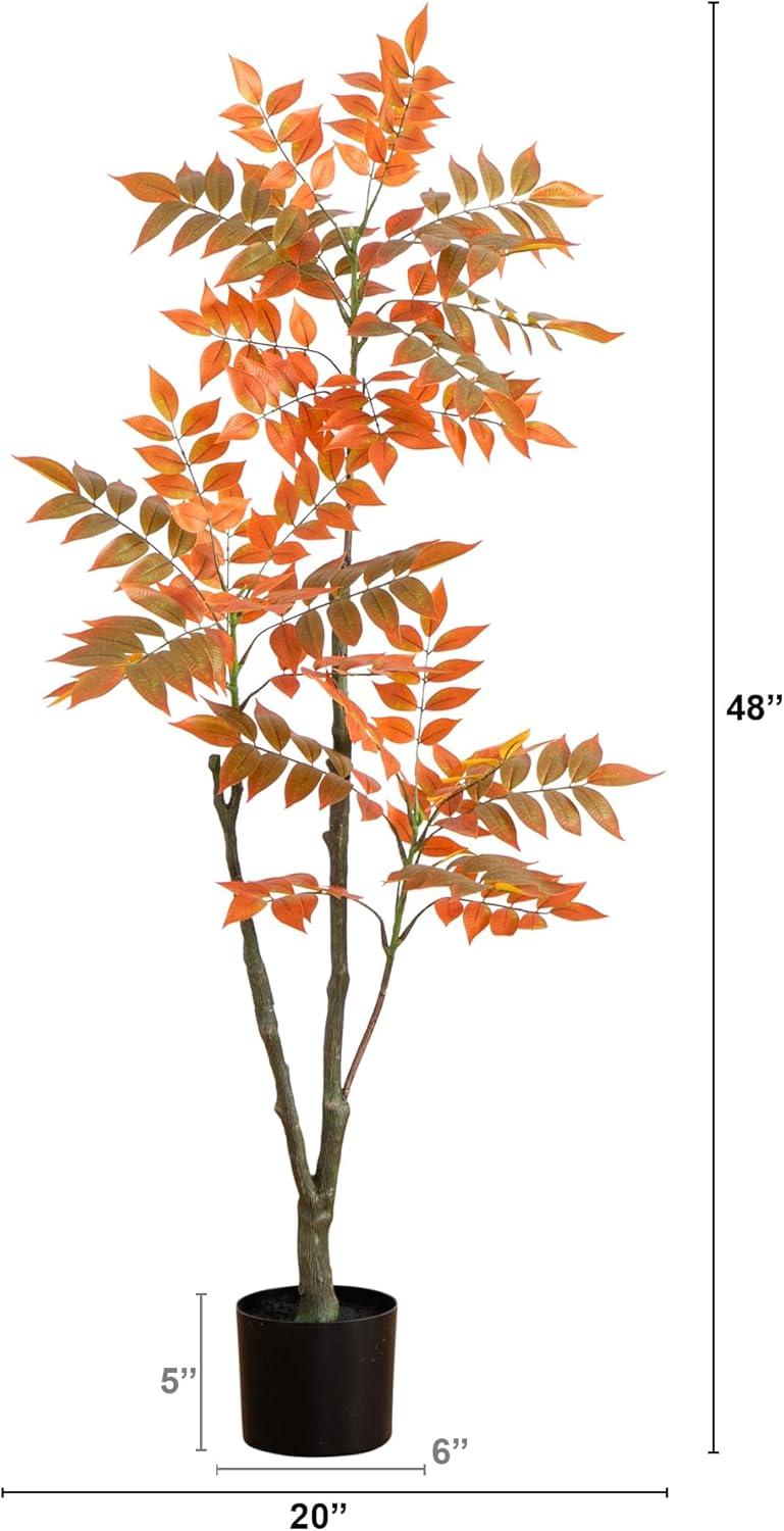 48'' Orange and Green Artificial Sumac Tree in Black Pot