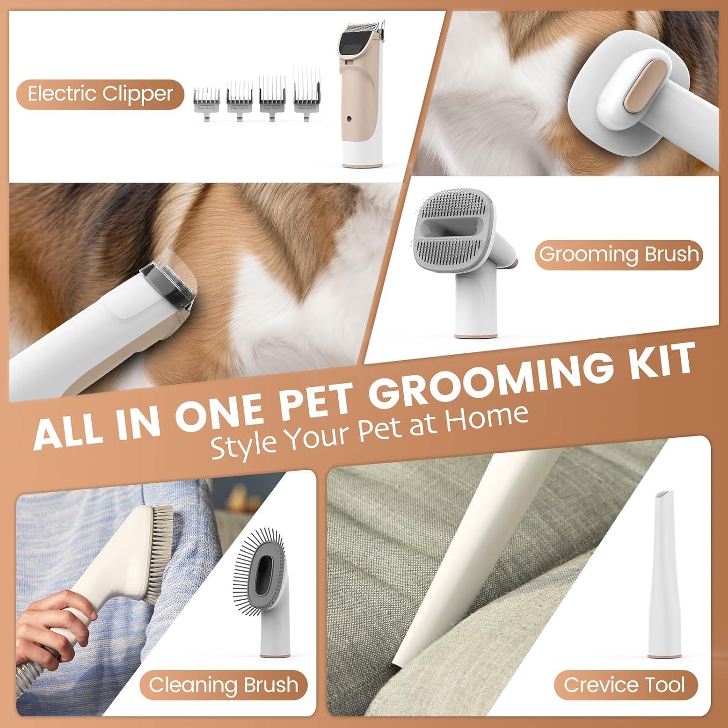 White Pet Grooming Vacuum Kit with 4 Tools