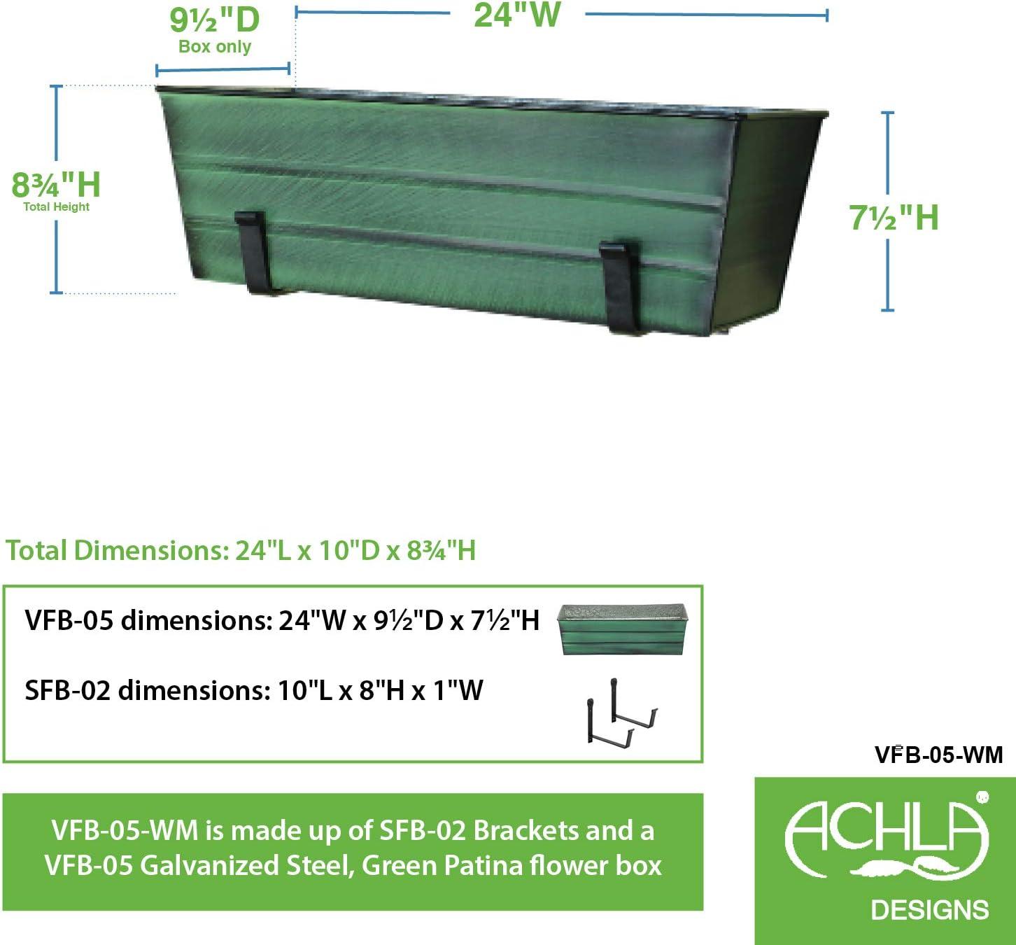 Medium Green Galvanized Flower Box with Black Wall Brackets