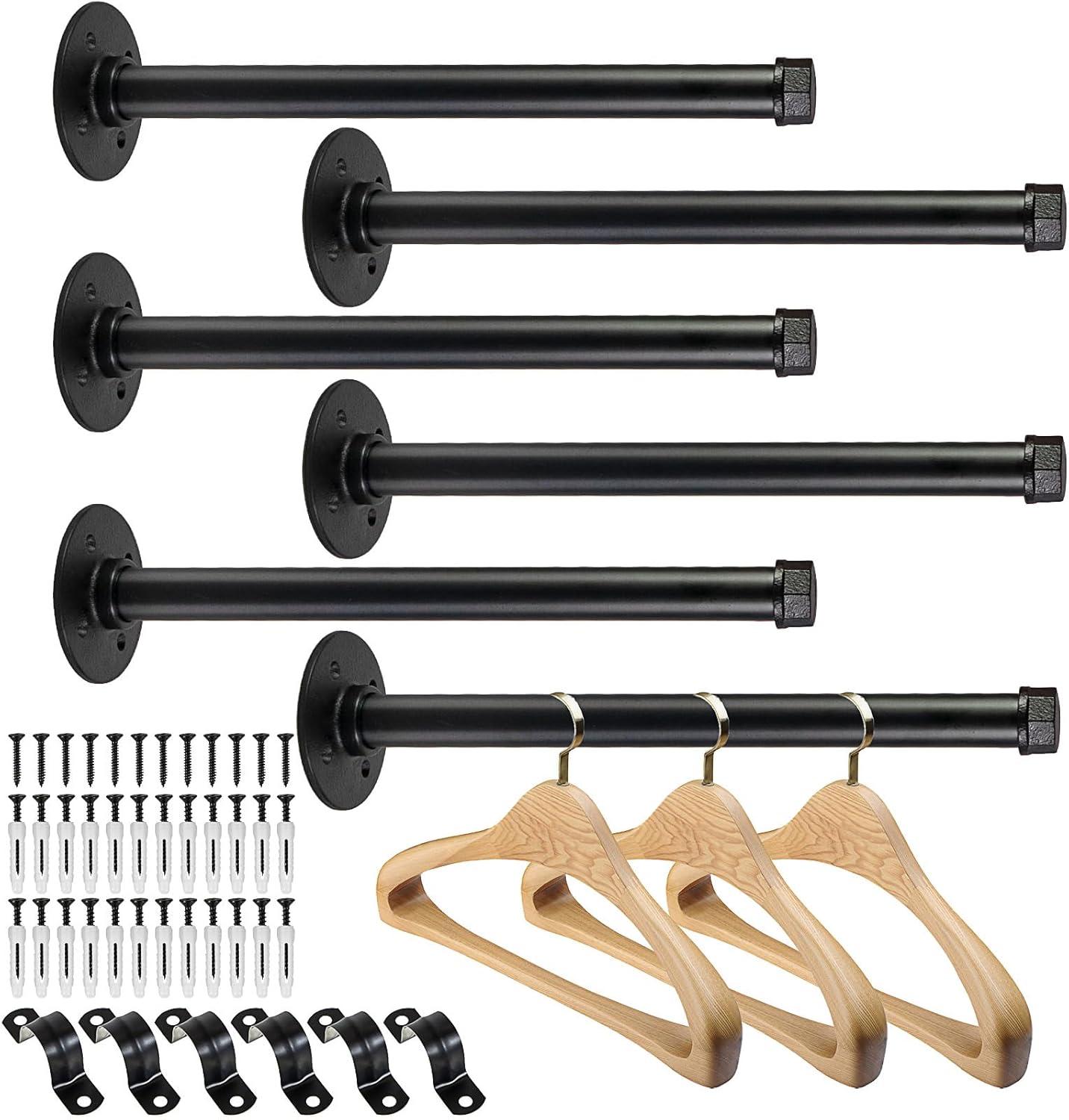 Trent Austin Design® 6 Pcs Industrial Pipe Clothes Bar 10 Inch - Wall Mount Clothing Rack - Face Out Closet Rods