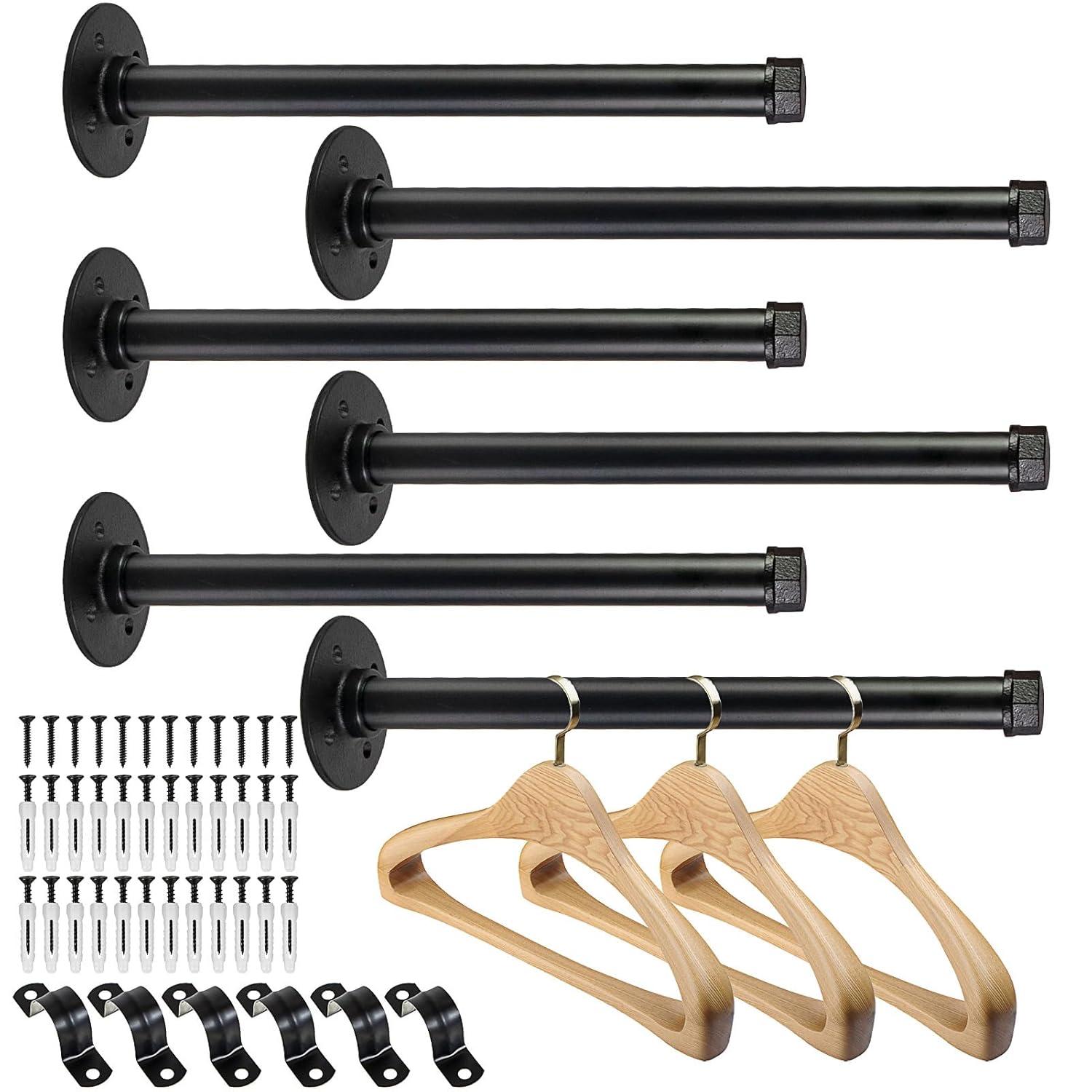 Trent Austin Design® 6 Pcs Industrial Pipe Clothes Bar 10 Inch - Wall Mount Clothing Rack - Face Out Closet Rods