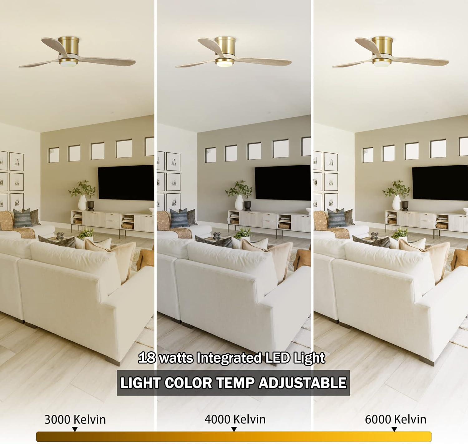 Golden Low Profile Ceiling Fan with LED Light and Remote