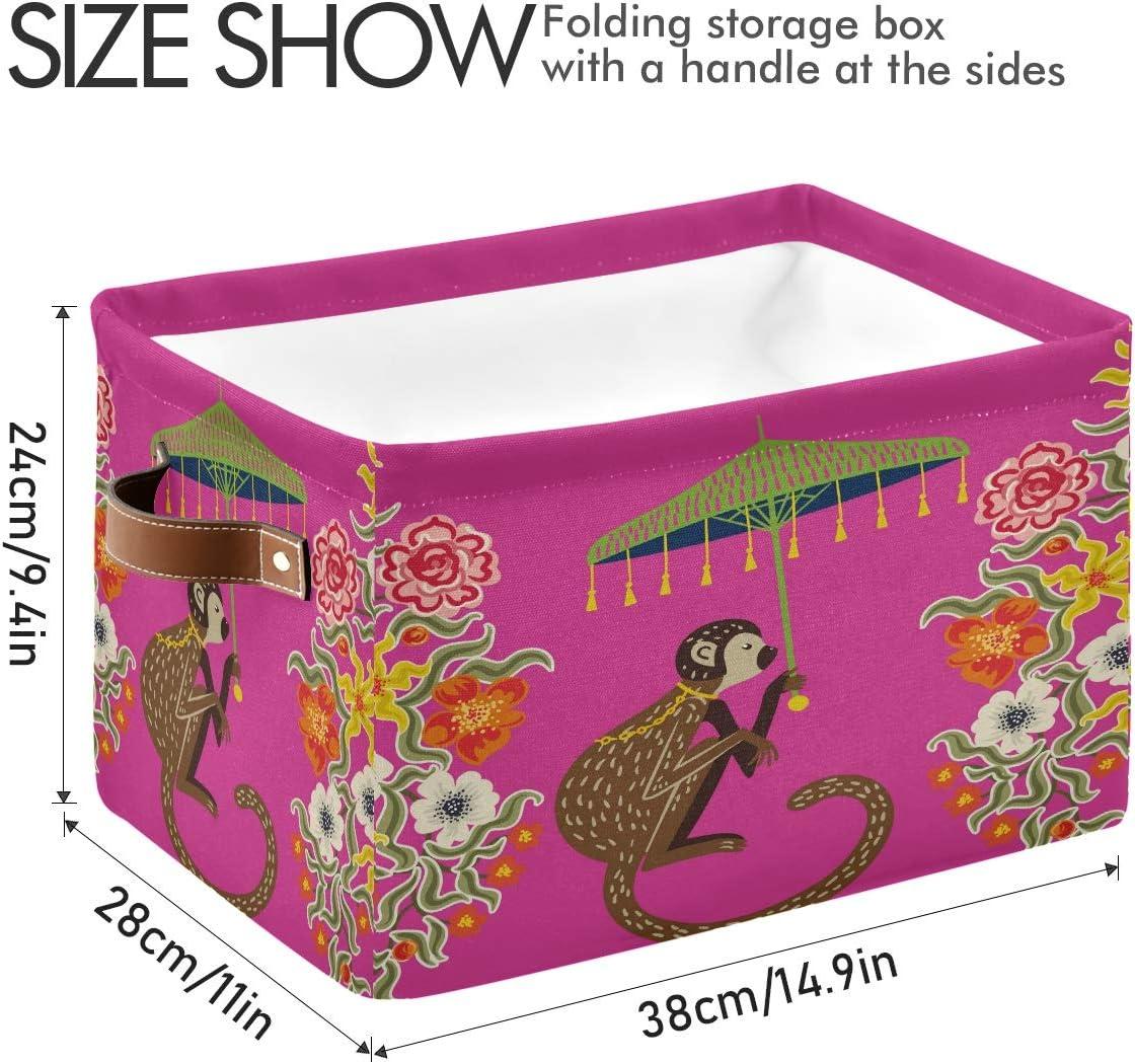 Storage Basket Cube Vintage Monkey Chinoiserie Umbrella Large Collapsible Toys Storage Box Bin Laundry Organizer for Closet Shelf Nursery Kids Bedroom,15x11x9.5 in,2 Pack