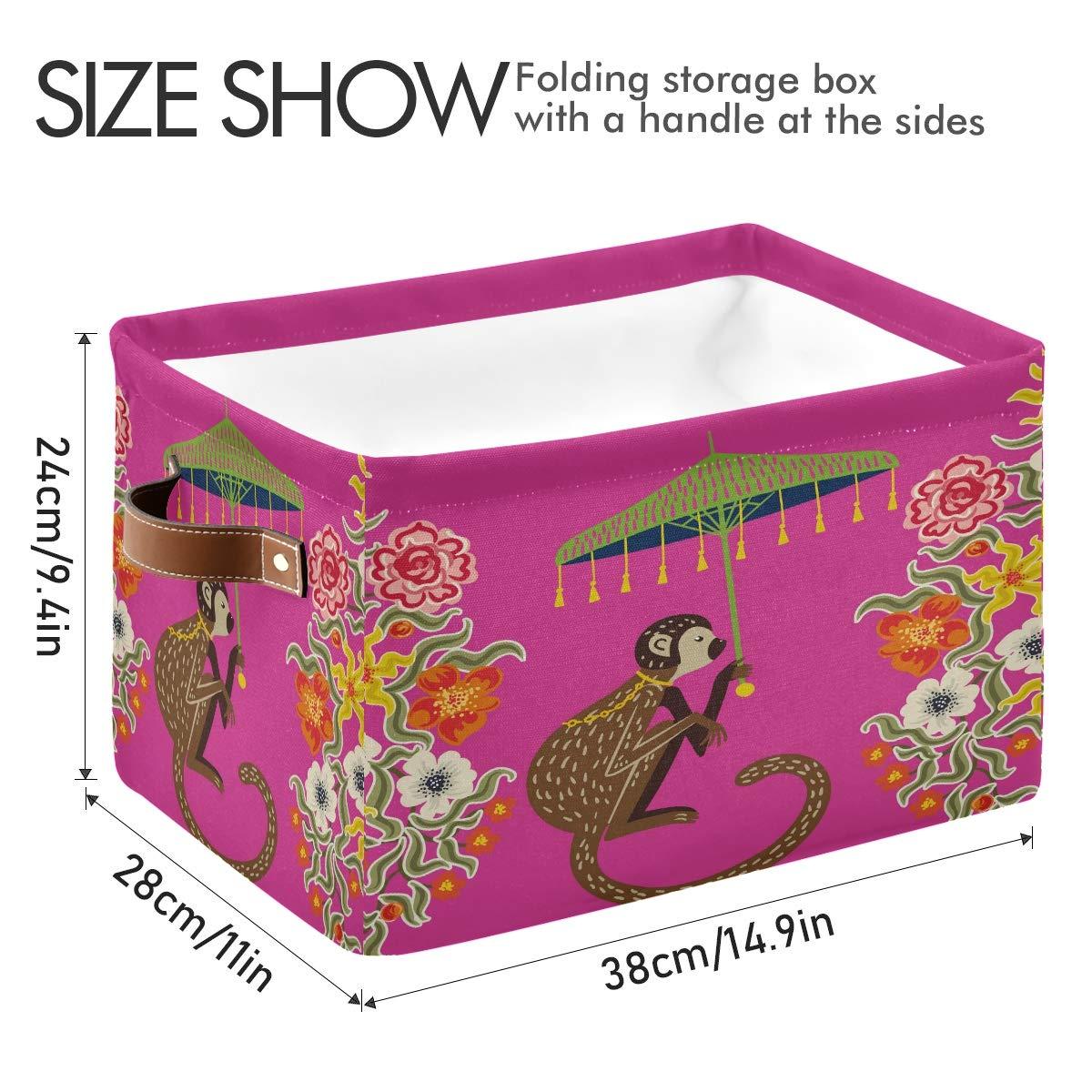 Storage Basket Cube Vintage Monkey Chinoiserie Umbrella Large Collapsible Toys Storage Box Bin Laundry Organizer for Closet Shelf Nursery Kids Bedroom,15x11x9.5 in,2 Pack